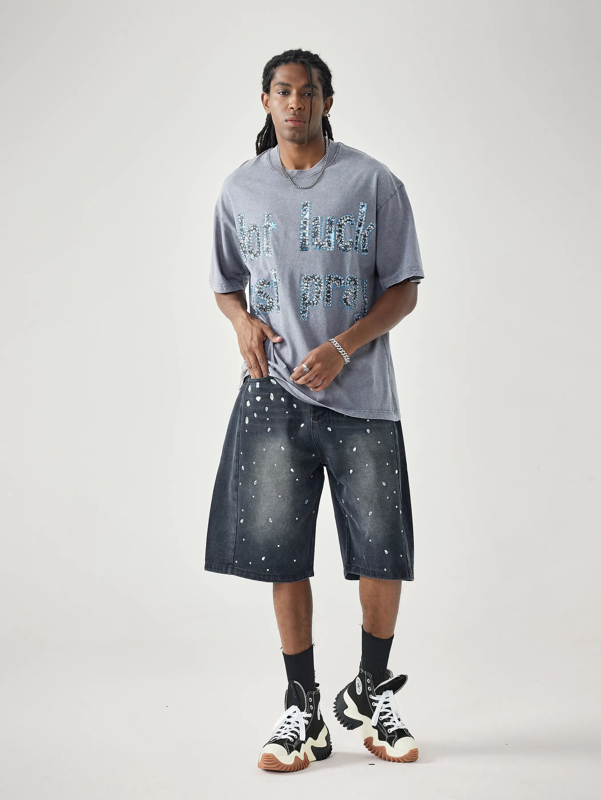 Shining Diamond Graffiti Print T-shirt-069T