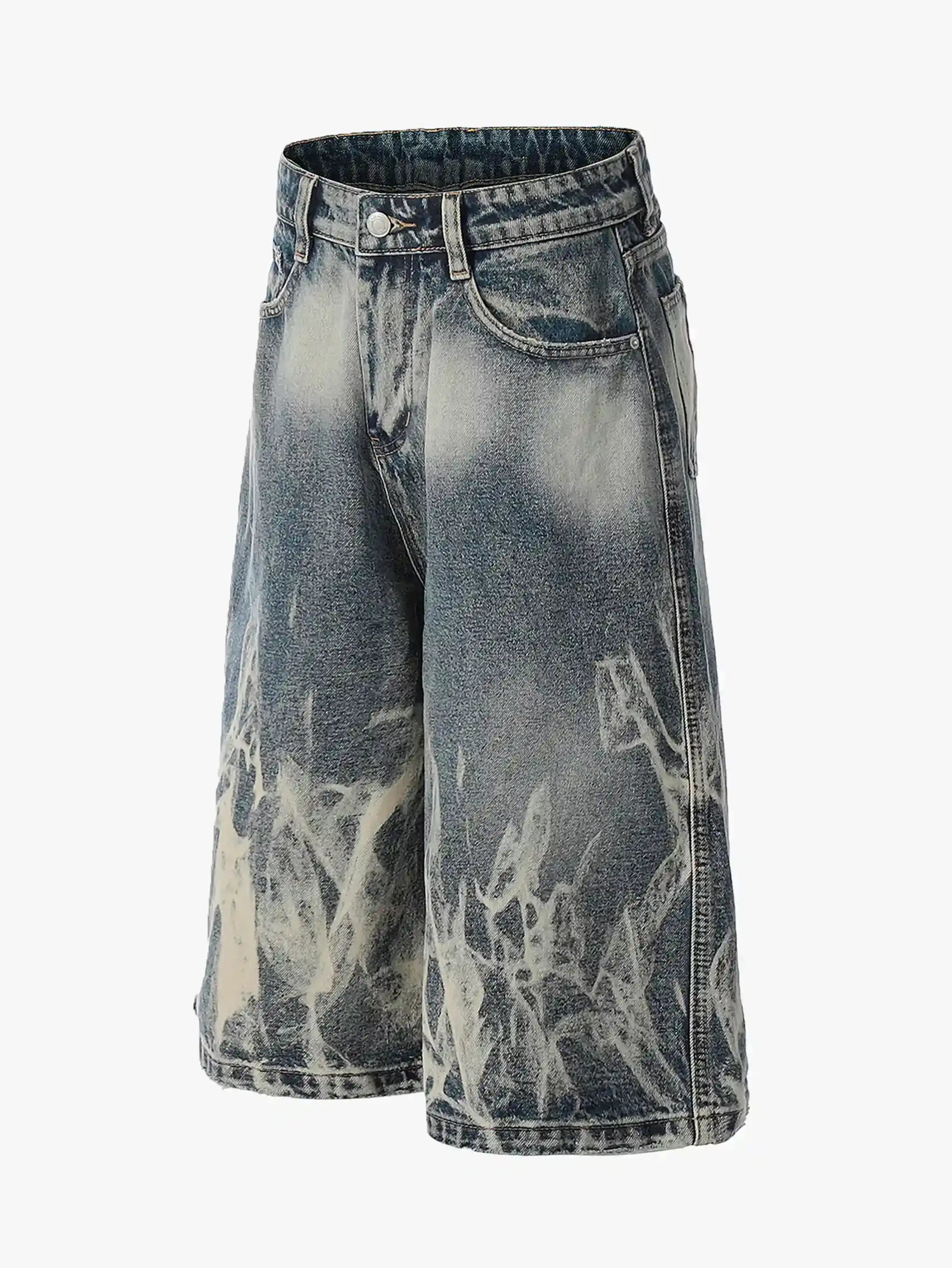 Washed Crack Denim Shorts-s998