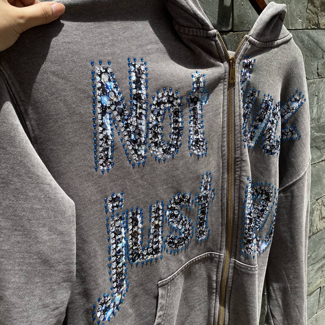 Double Crazy Hoodie with Crystal Not Luck Just Pray Text Graphic - 069