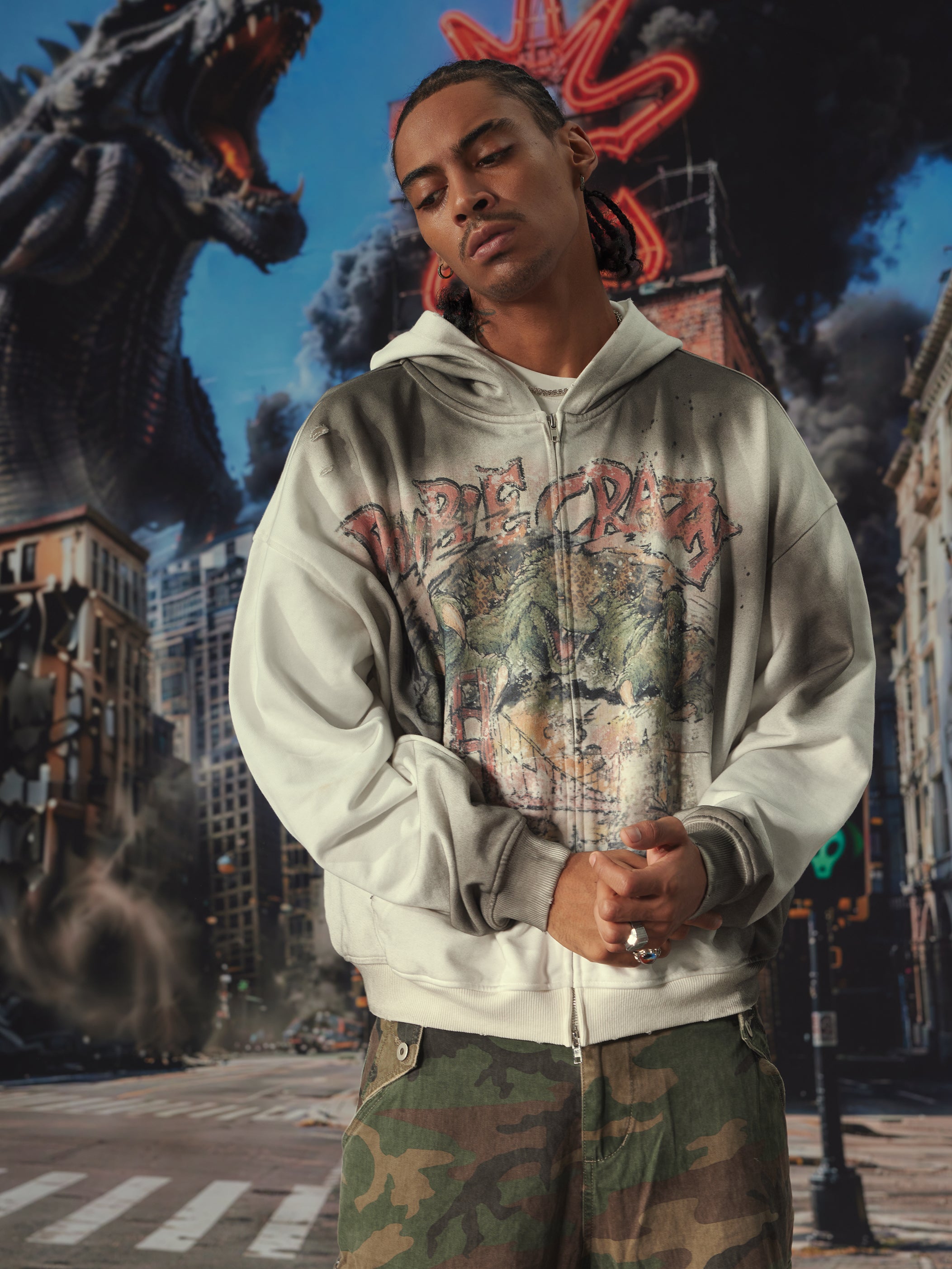 Distressed Kaiju Zip Hoodie-753