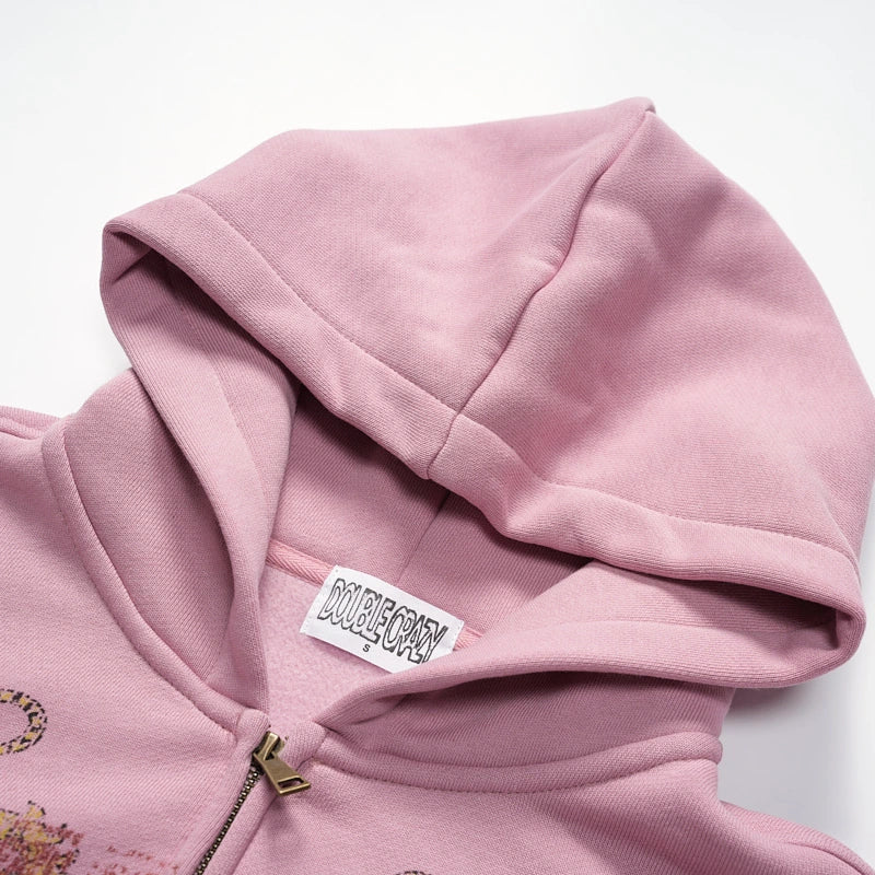 Faded Leopard Text Zip Hoodie-752