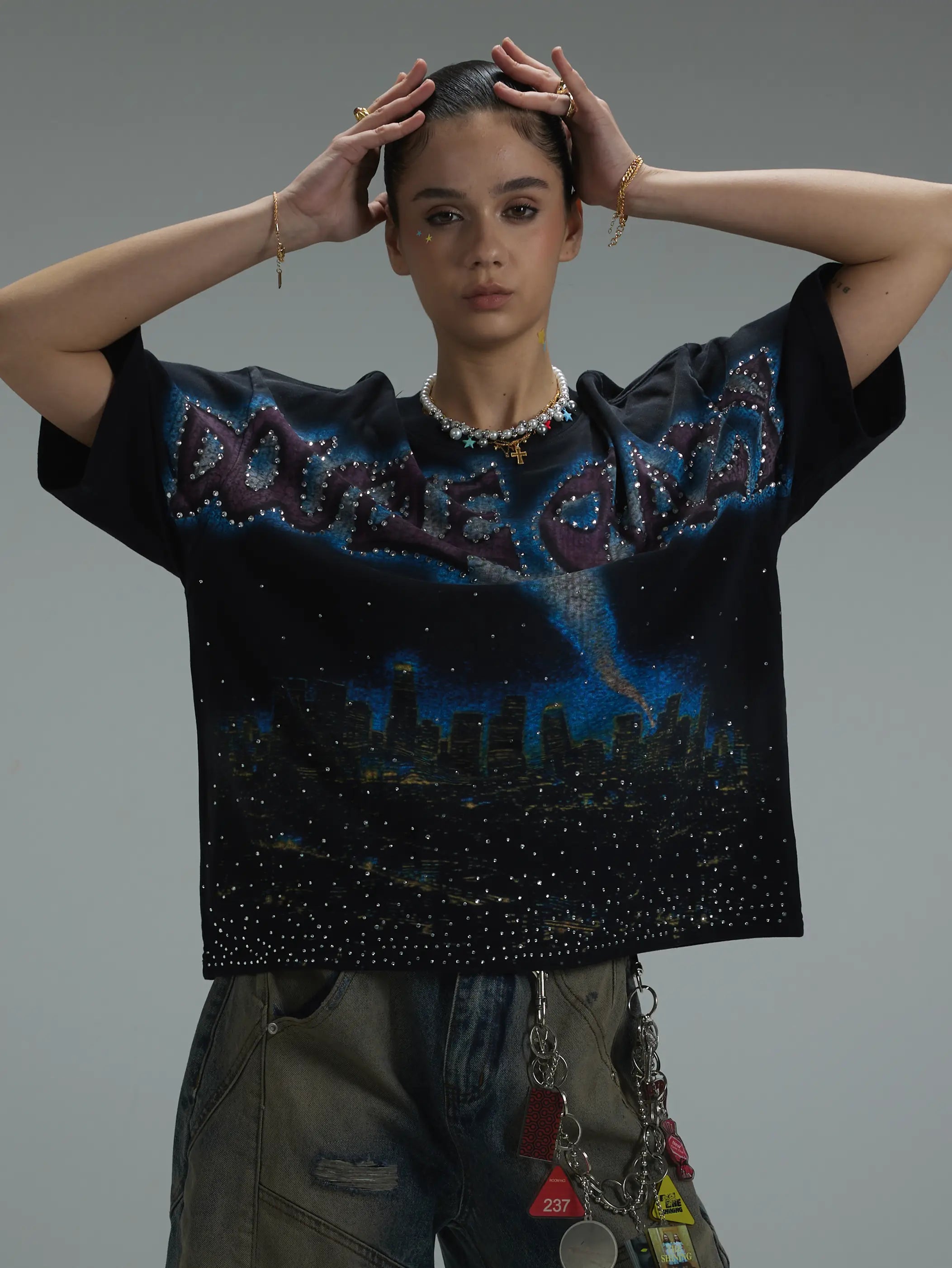 Boxy L.A. Skyline Iced Out Tee-435