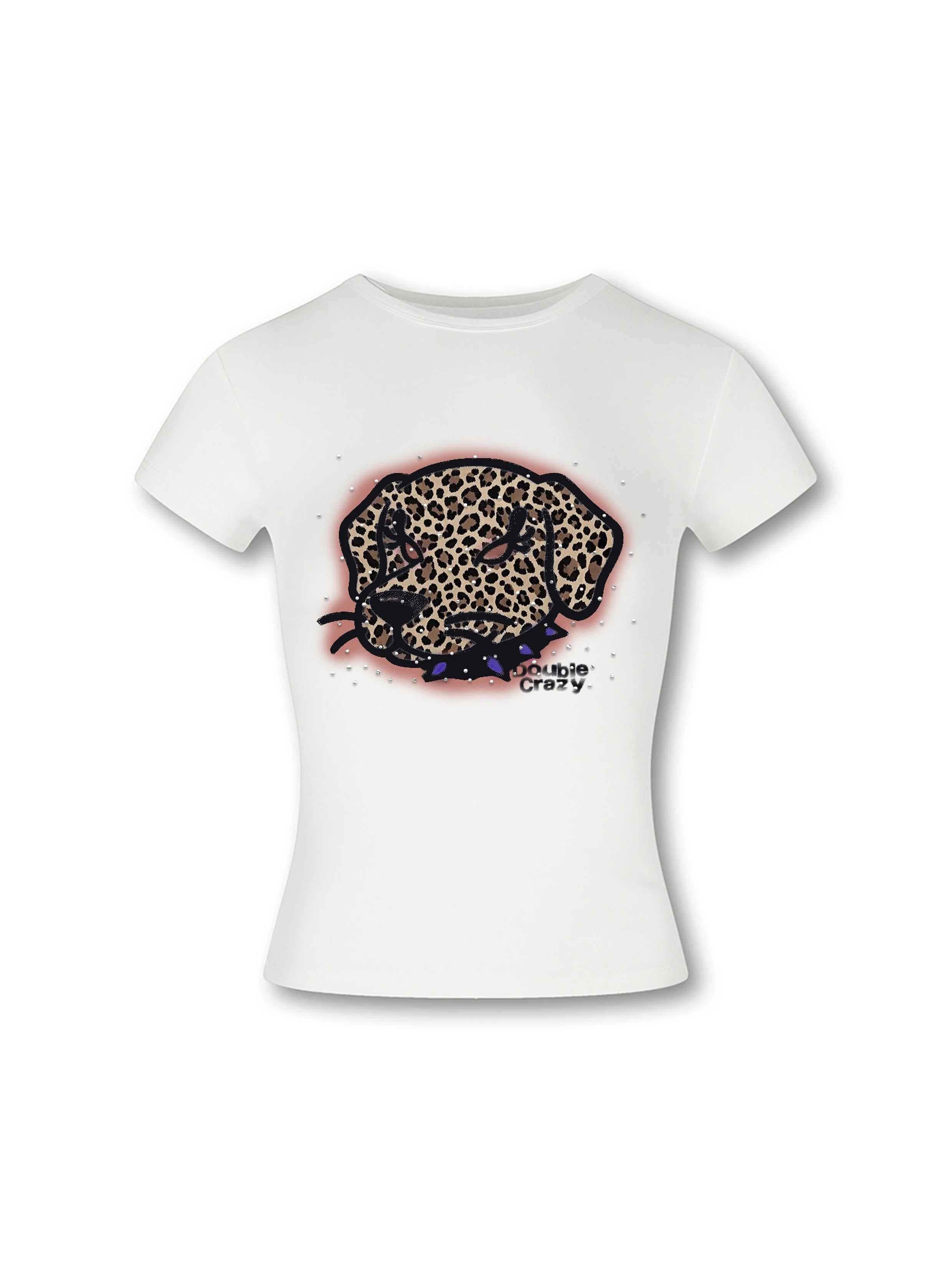 T-shirt ajusté à imprimé léopard chien Y2K-441