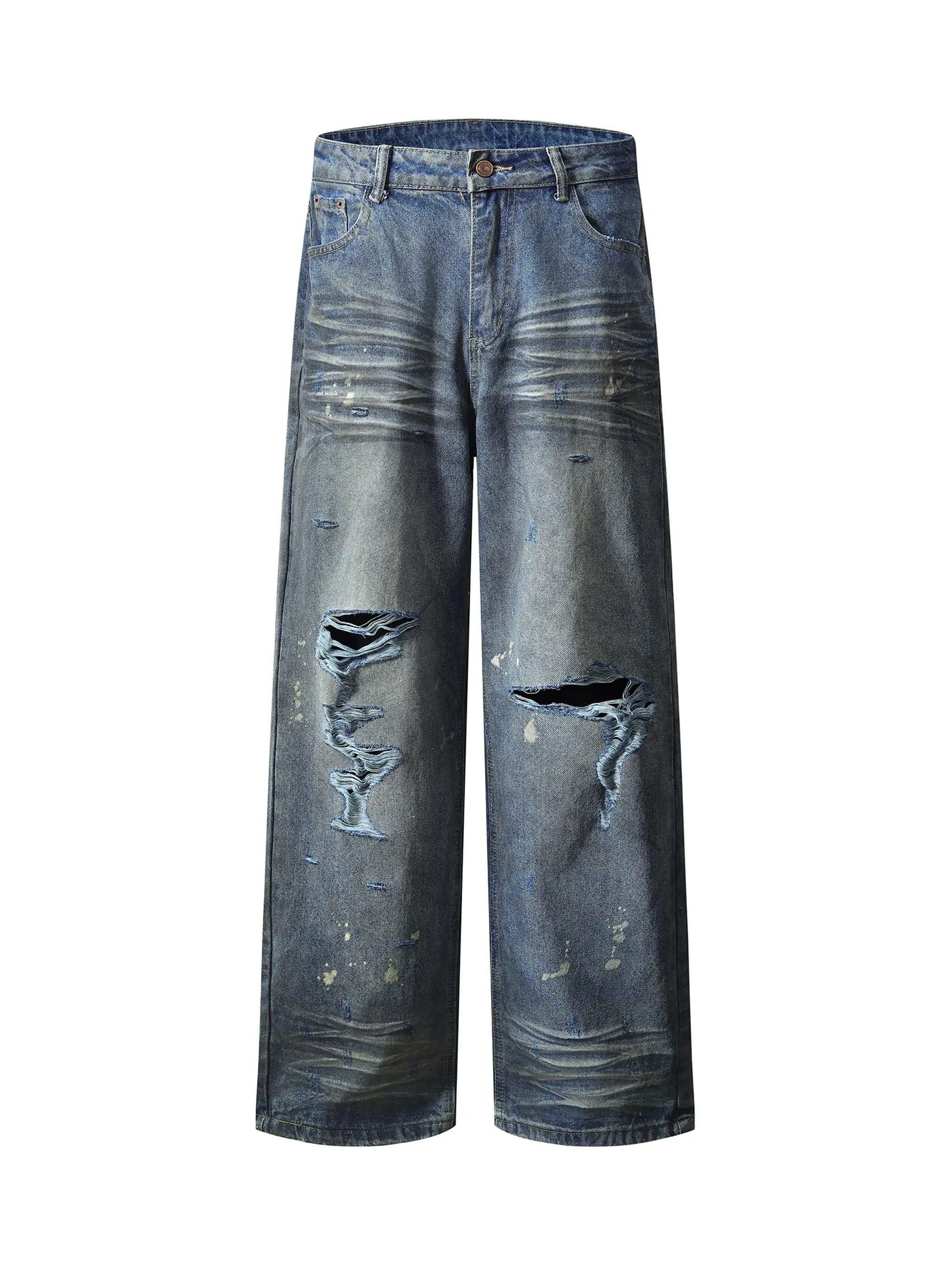 Distressed Ripped Denim Trousers-S1147