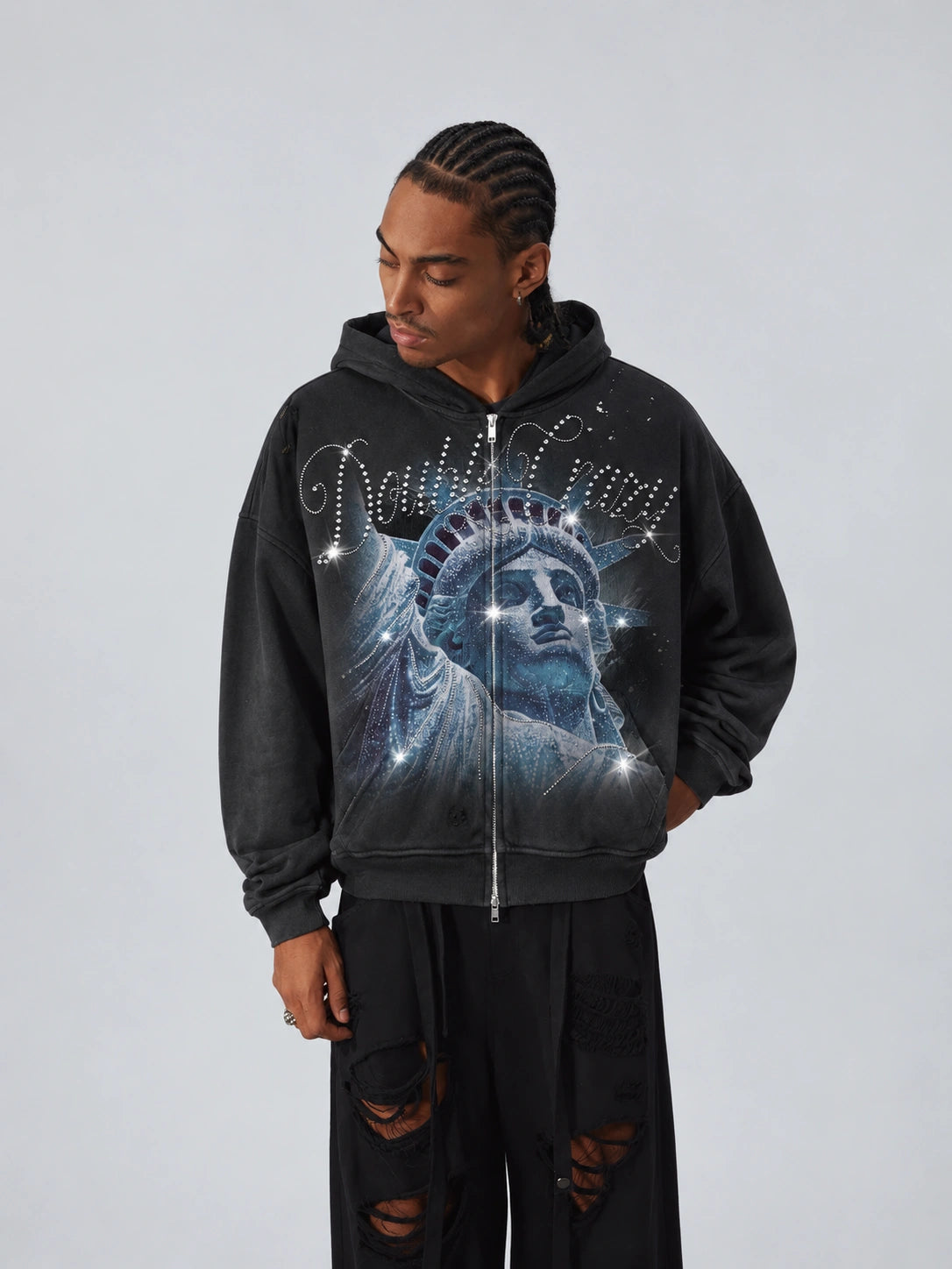 Rhinestone Liberty Zip Hoodie-722