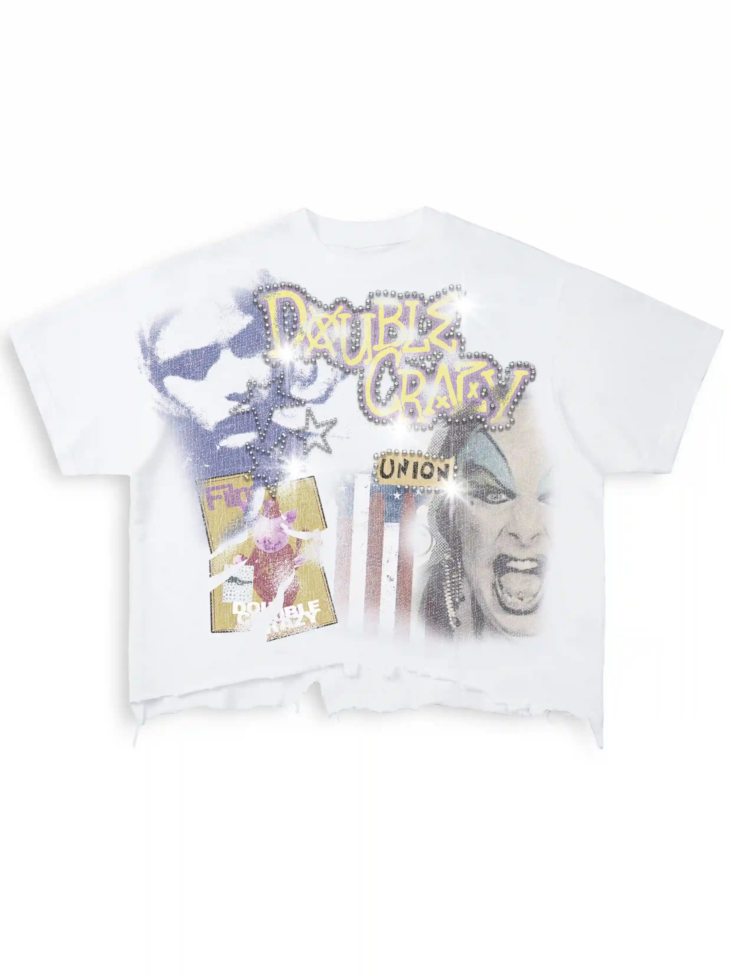 Collage Retro Ripped Hem Tee-471T