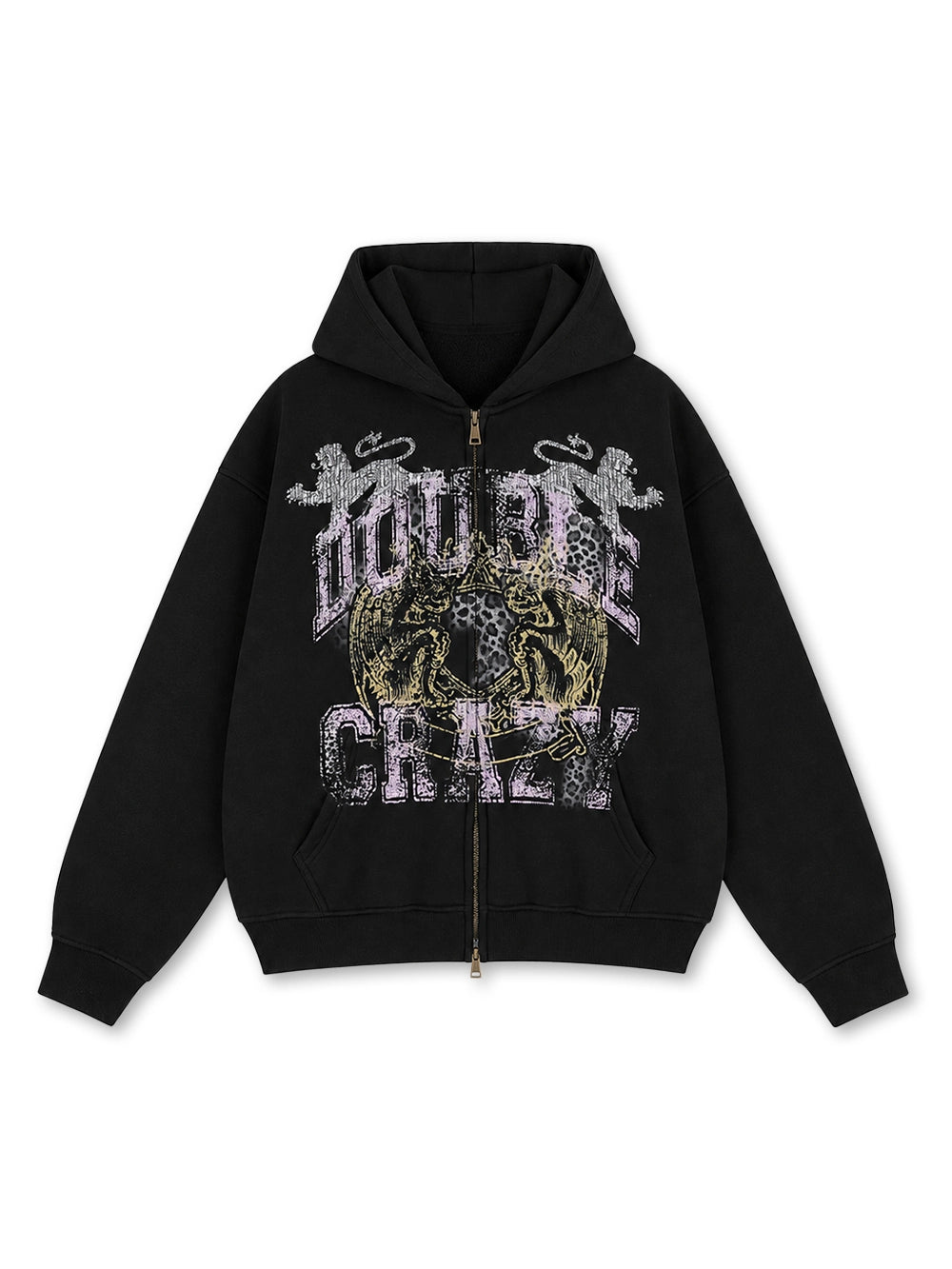 Faded Leopard Text Zip Hoodie-752