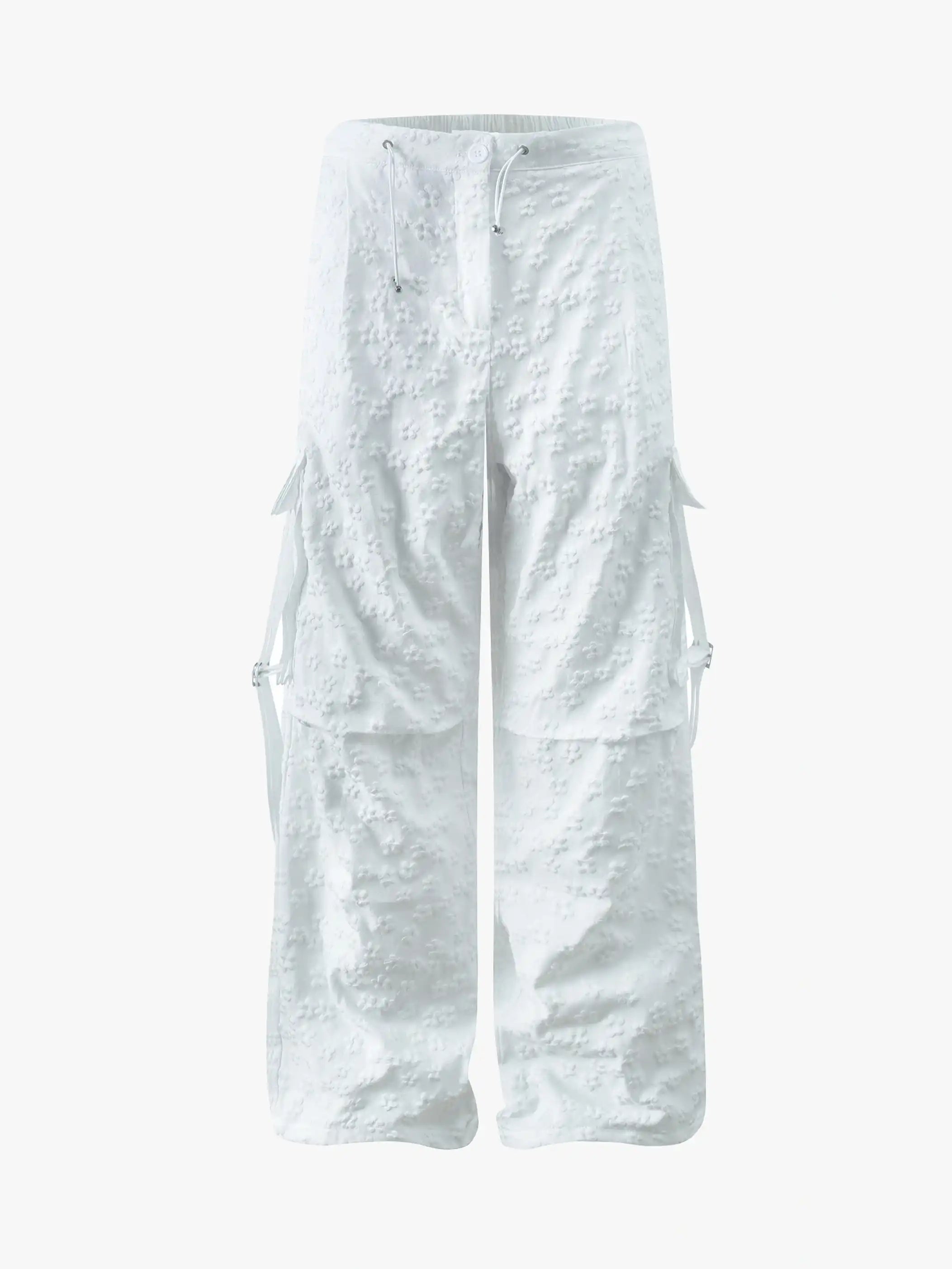 White Cargo Pants Loose Fit Streetwear-S1047