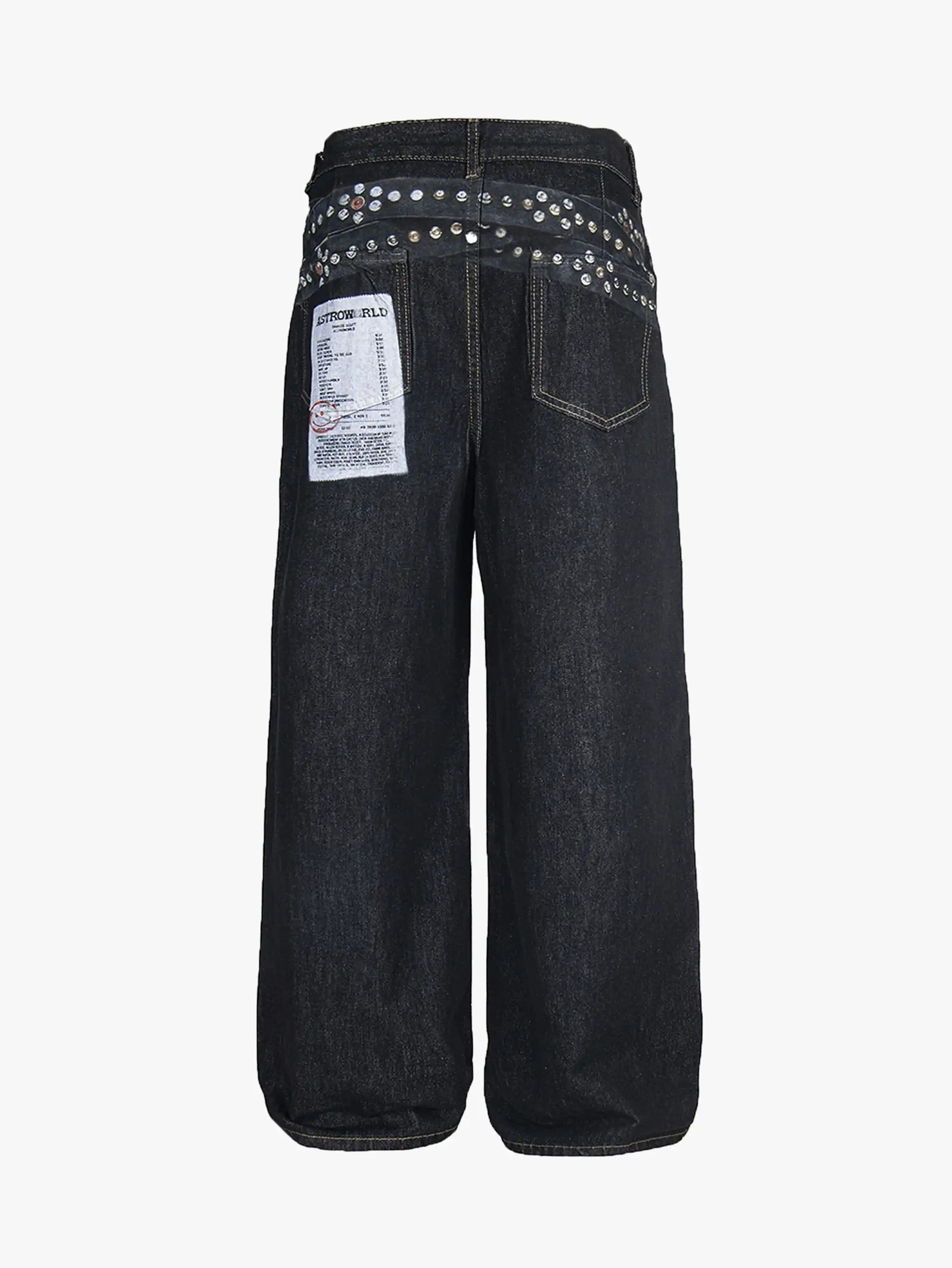 Y2K Studded Patchwork Wide Leg Denim Pants-S1003