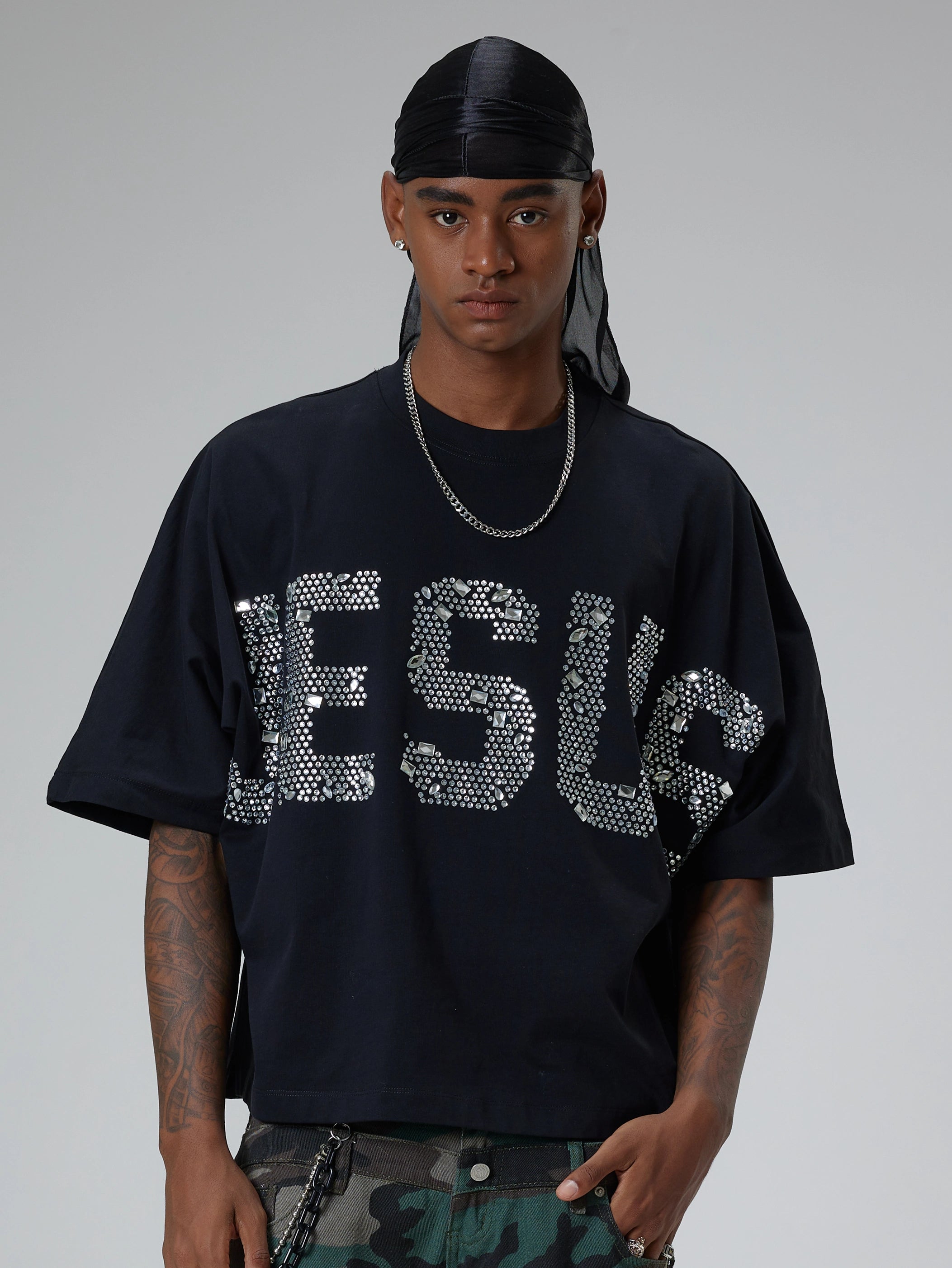 Rhinestone Religious JESUS T-shirt-203