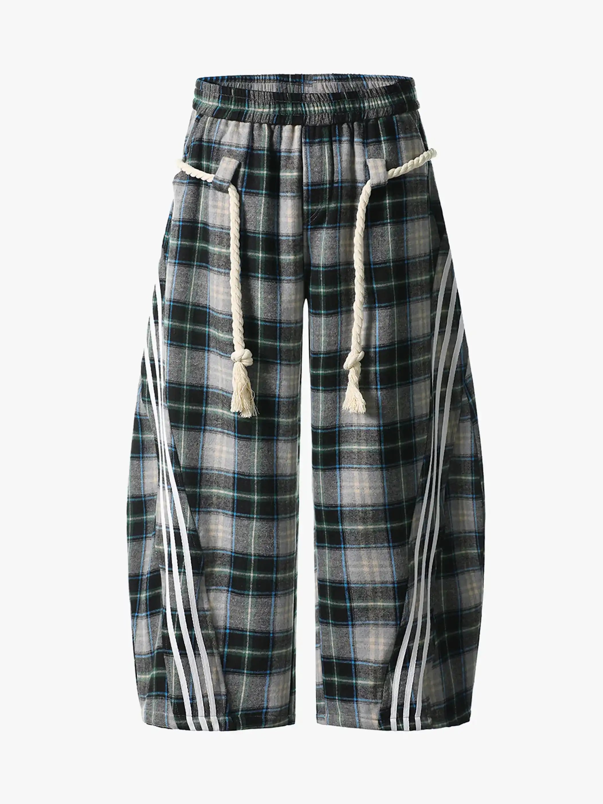 Detachable Belt Plaid Joggers-S1087