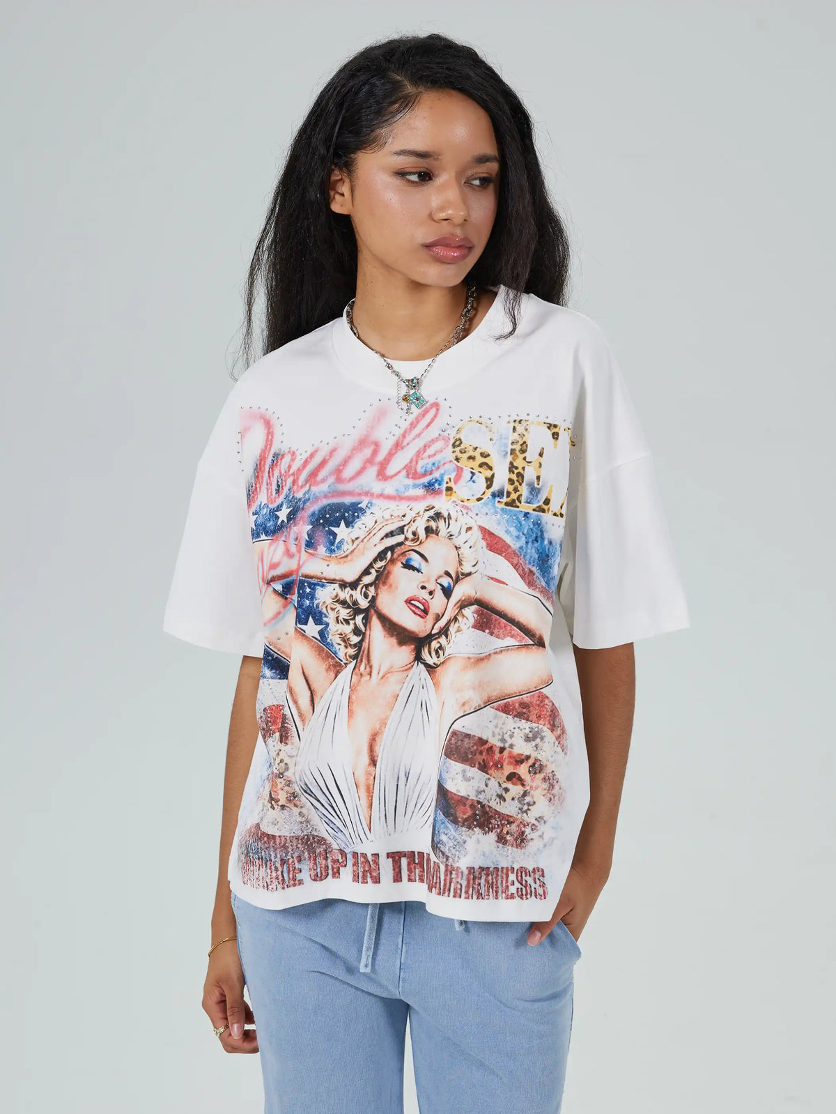US Flag Pin Up Boxy Tee-672