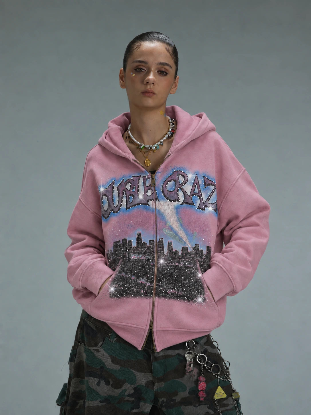 L.A. Skyline Iced Out Zip Hoodie-759