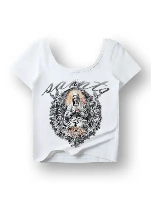 Gothic Y2K Saints Angel Print Crop T-shirt-165