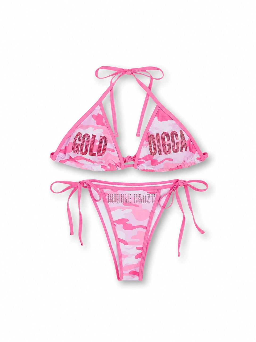 Ensemble de bikini camouflage rose avec strass - 653