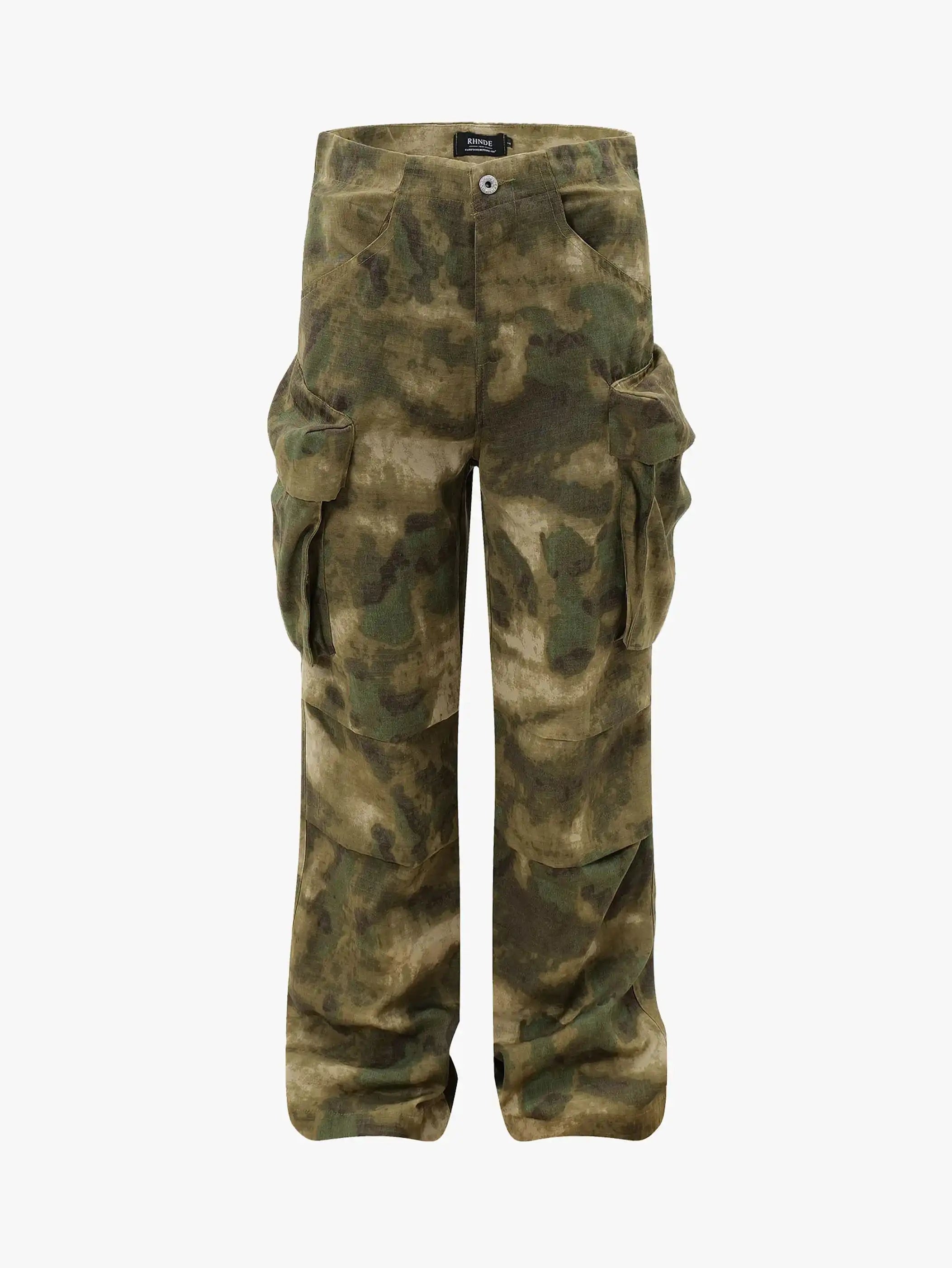 Tactical Camo Wide-Leg Cargo Pants -s919