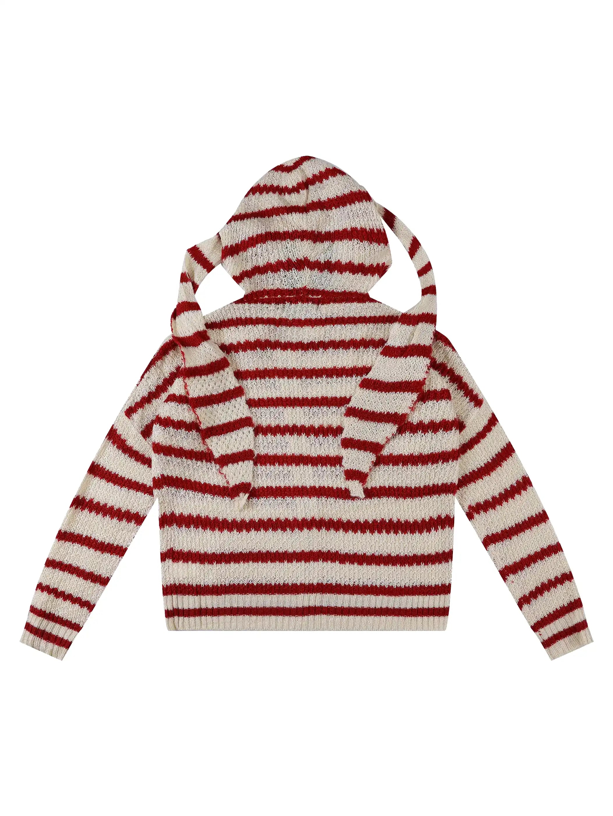 Whimsical Big-Ear Striped Knit Hoodie-S1111