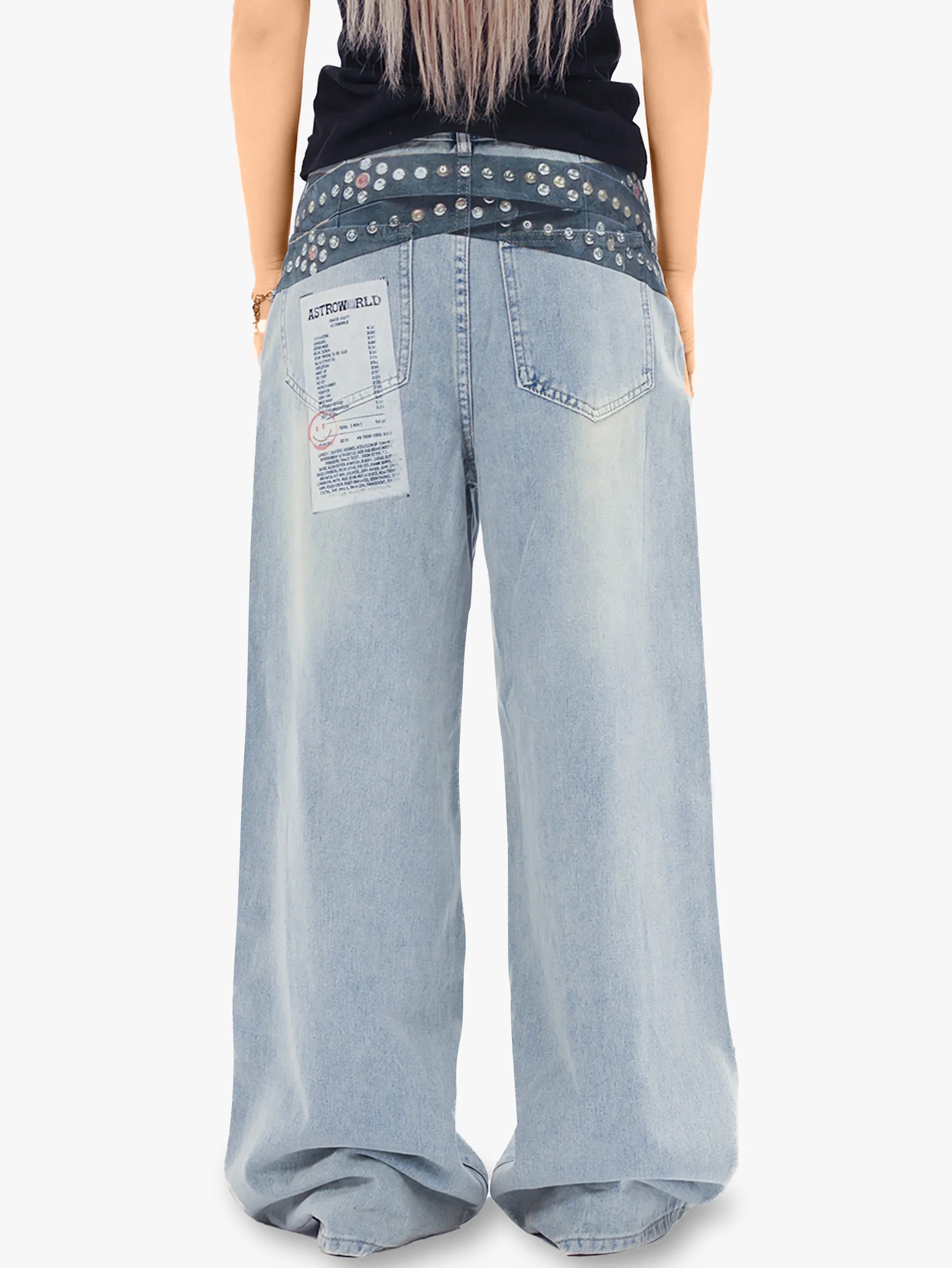 Y2K Studded Patchwork Wide Leg Denim Pants-S1003