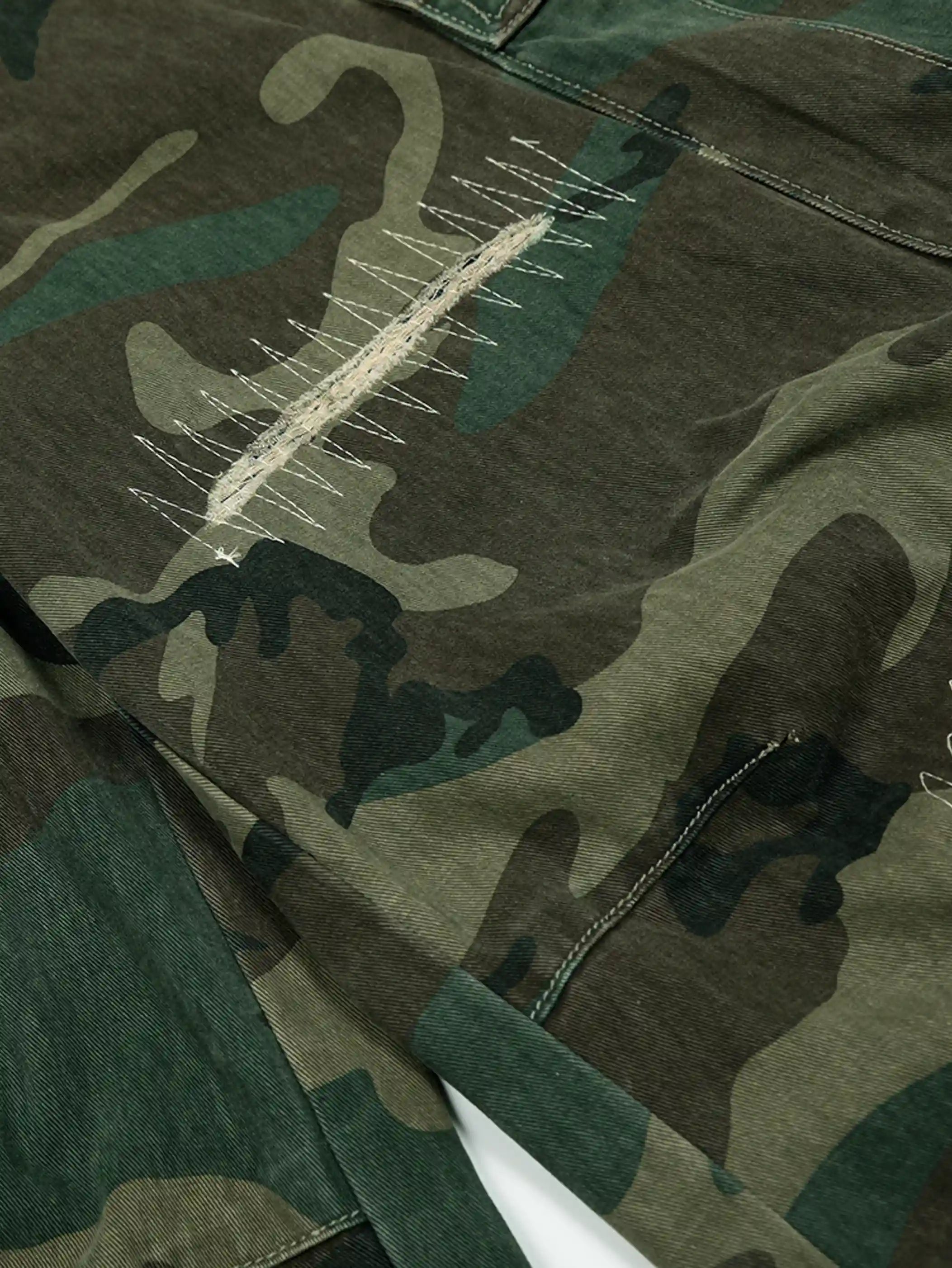 Cargo Camouflage Denim Shorts-S1043