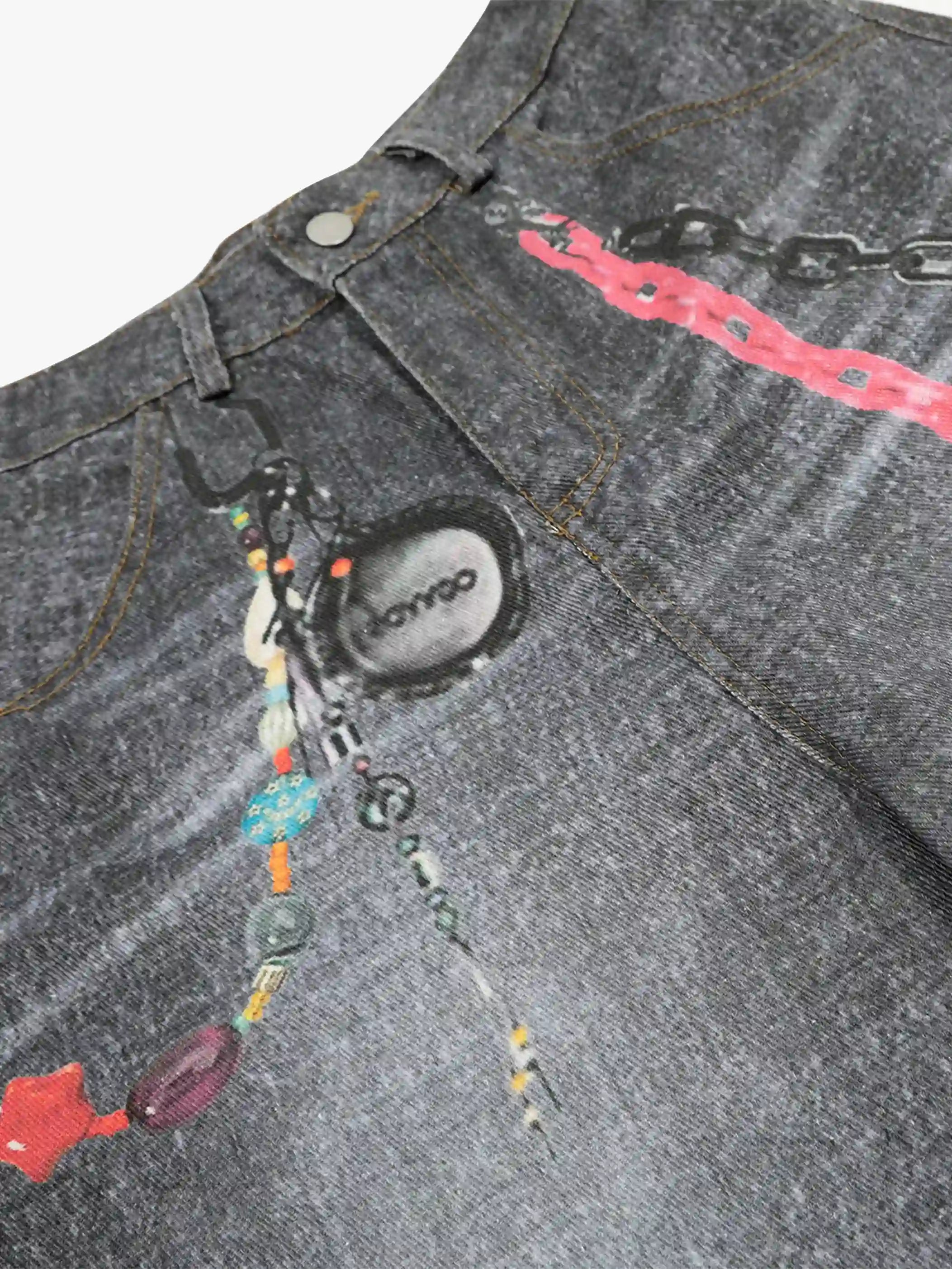 Graffiti Decorated Denim Shorts-S1058