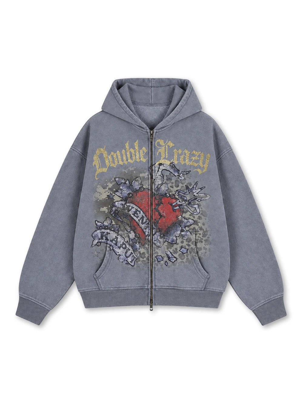 Snow Wash Foil Text Zip-Up-744