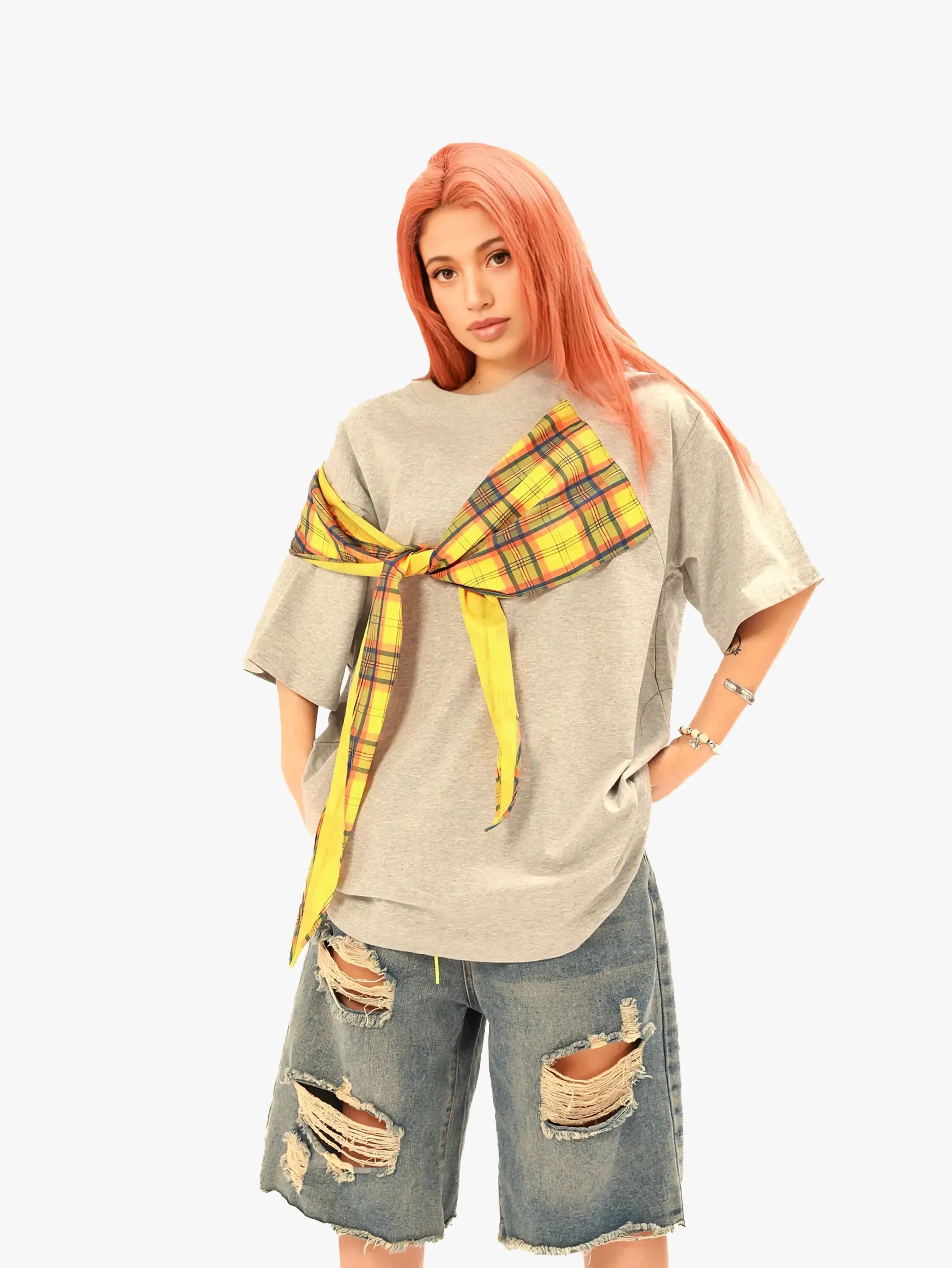 Street Style Plaid T-shirt-S959