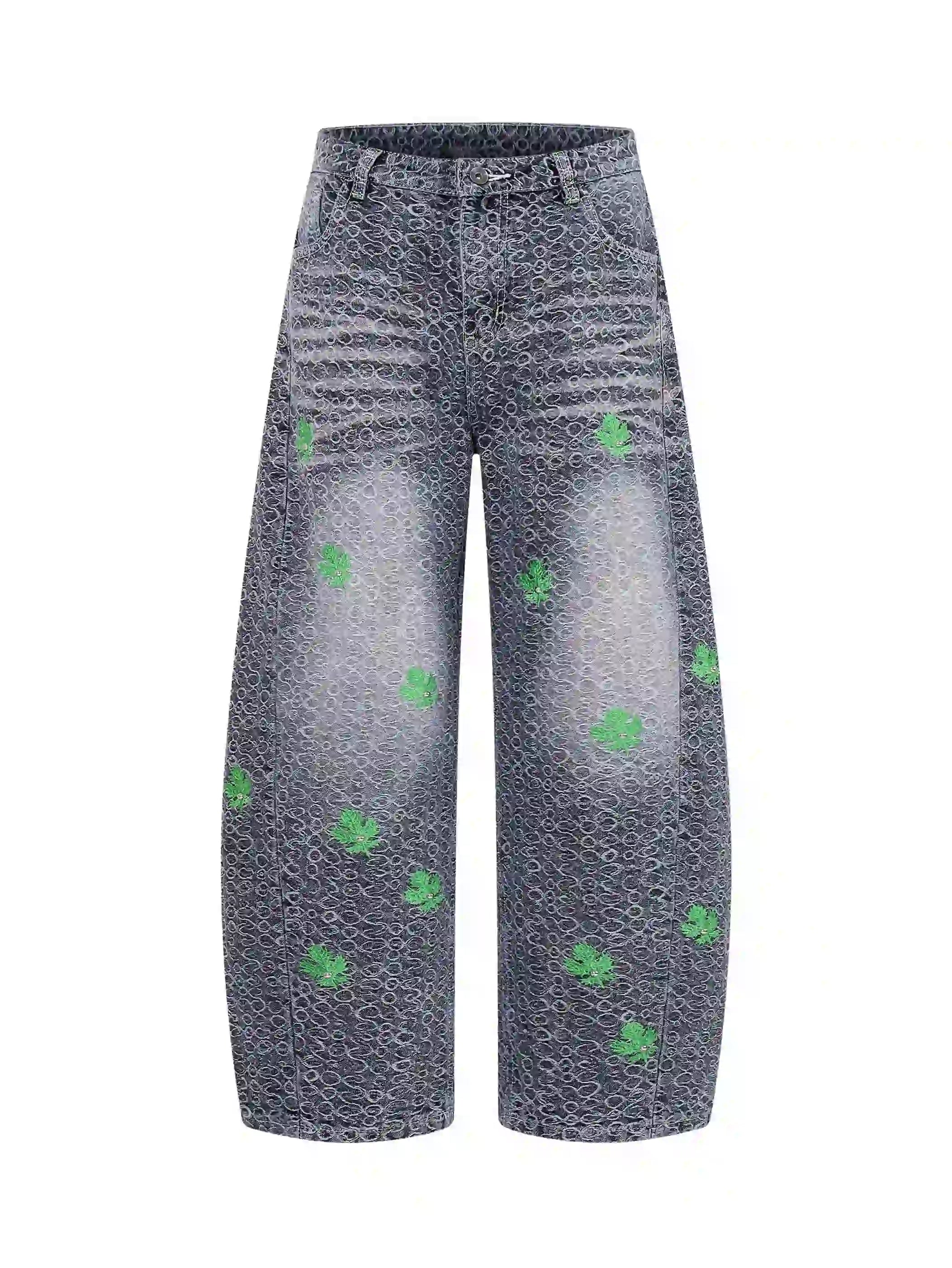 Green Leaf Washed Baggy Jeans-S1235
