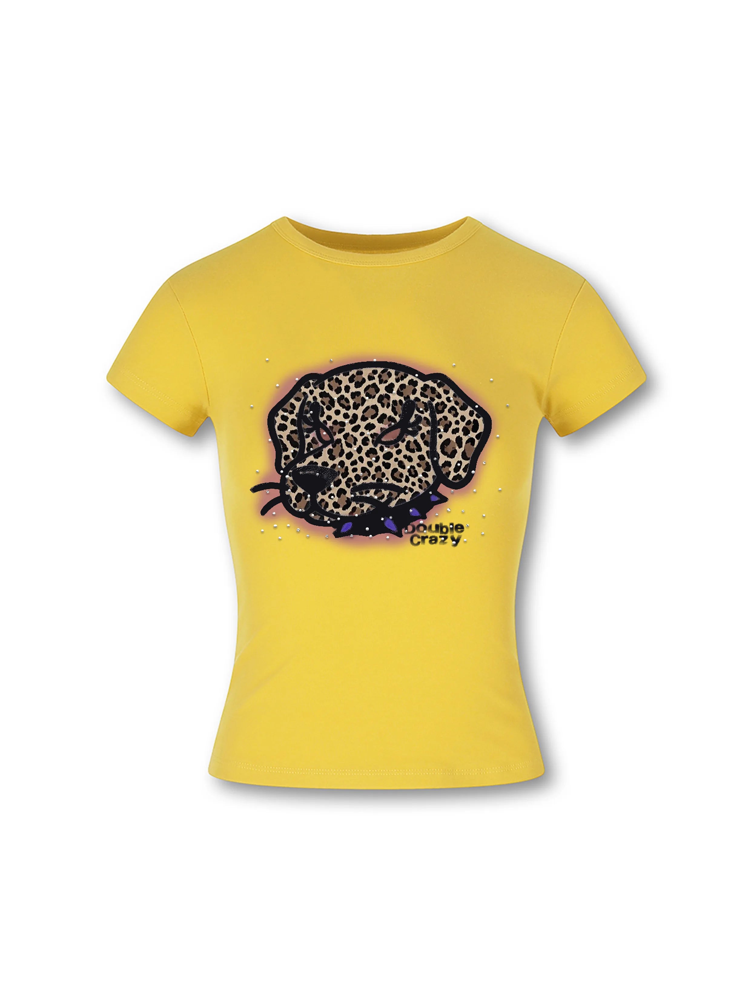 T-shirt ajusté à imprimé léopard chien Y2K-441