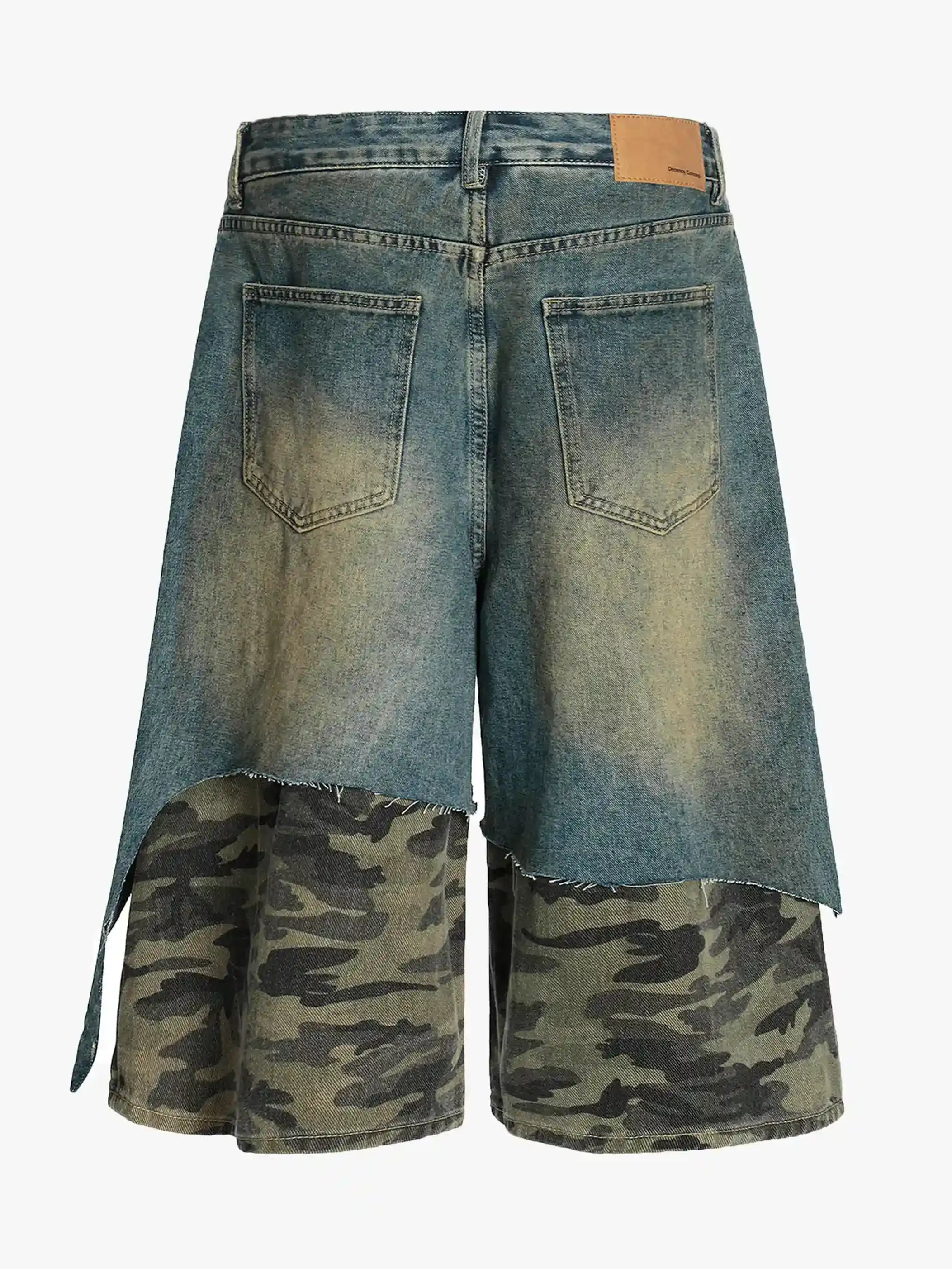Street Camo Patchwork Denim Shorts-S1069