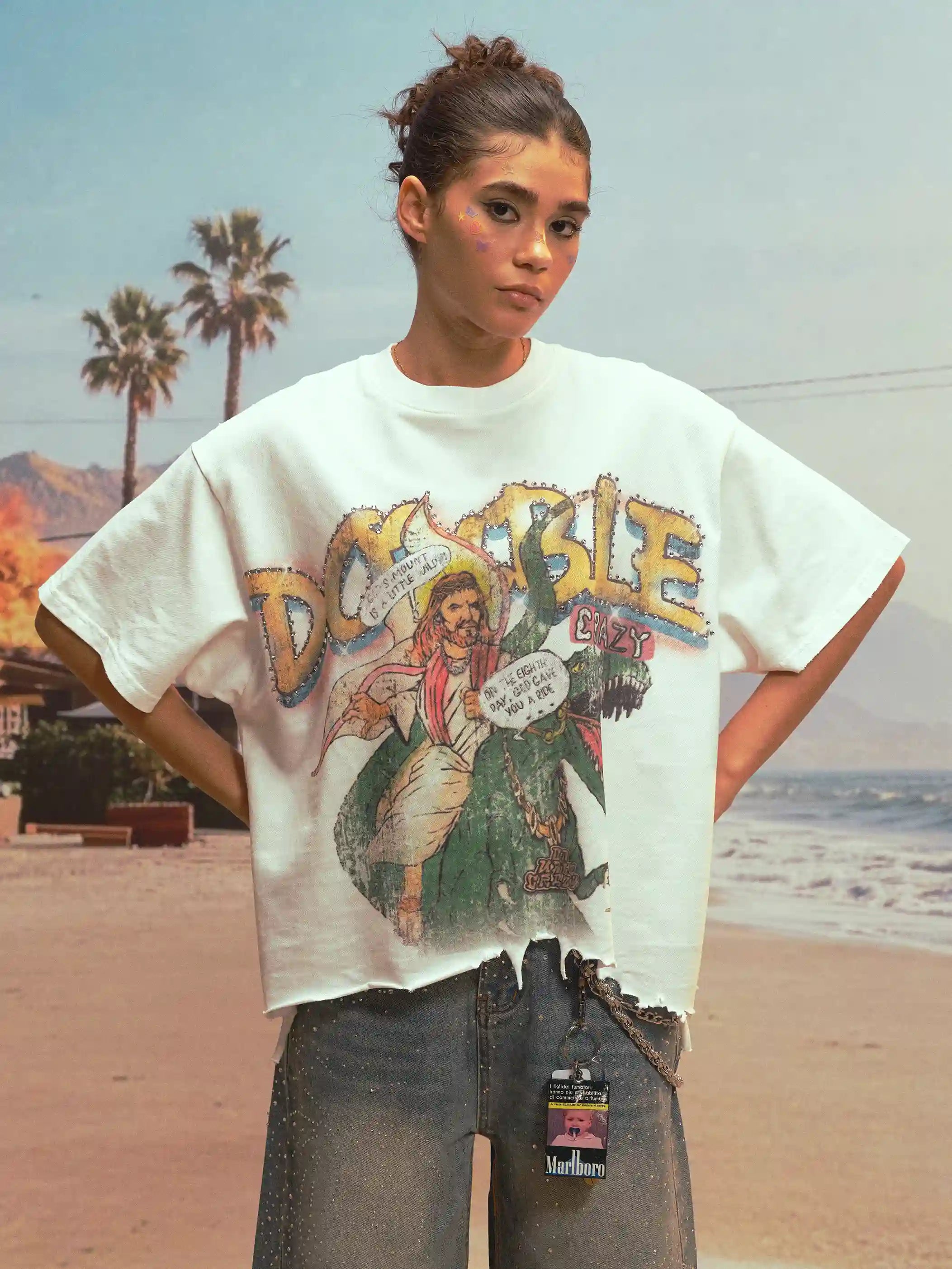 Vintage Raw Hem Boxy Jesus Graphic Tee-468