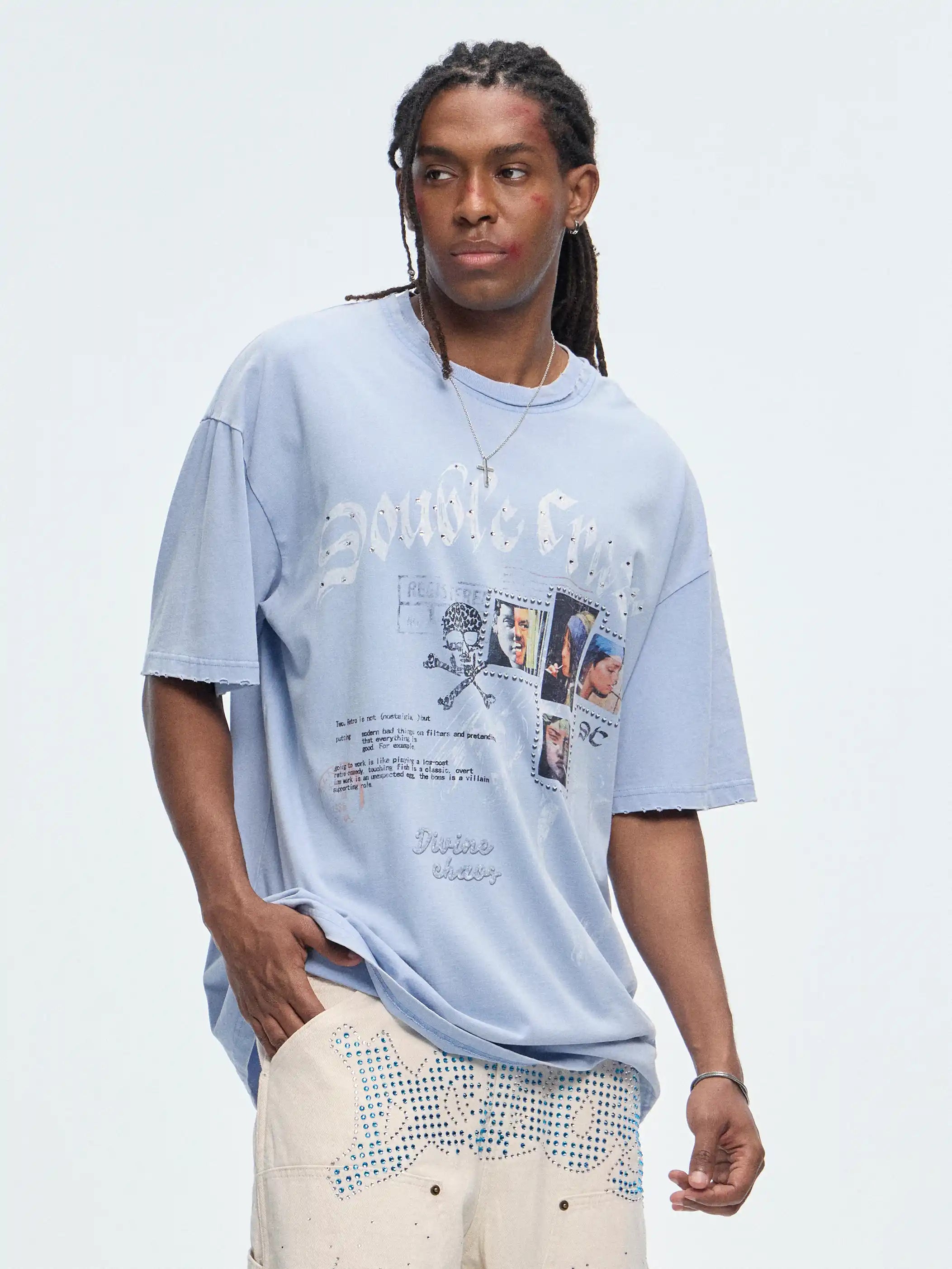 Vintage Frayed Rhinestone Tee-469