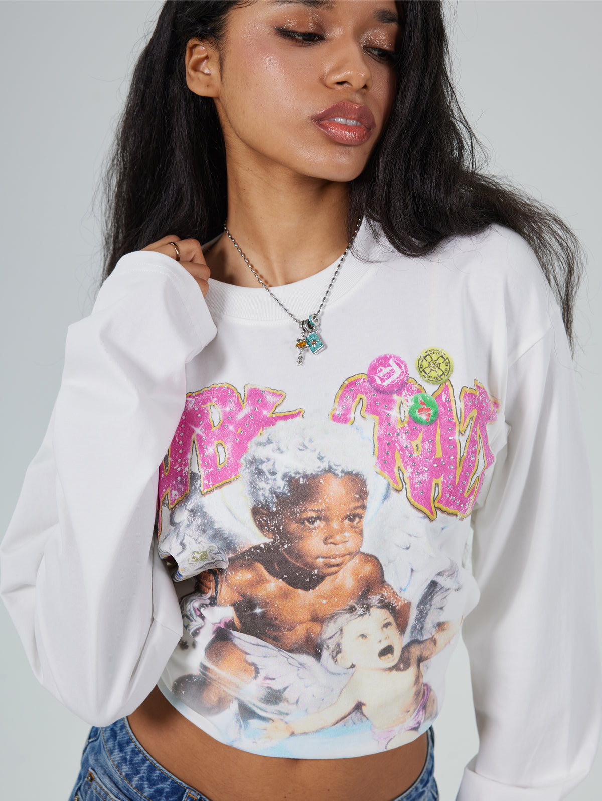 Rhinestone Afro Cherub Boxy L/S-729