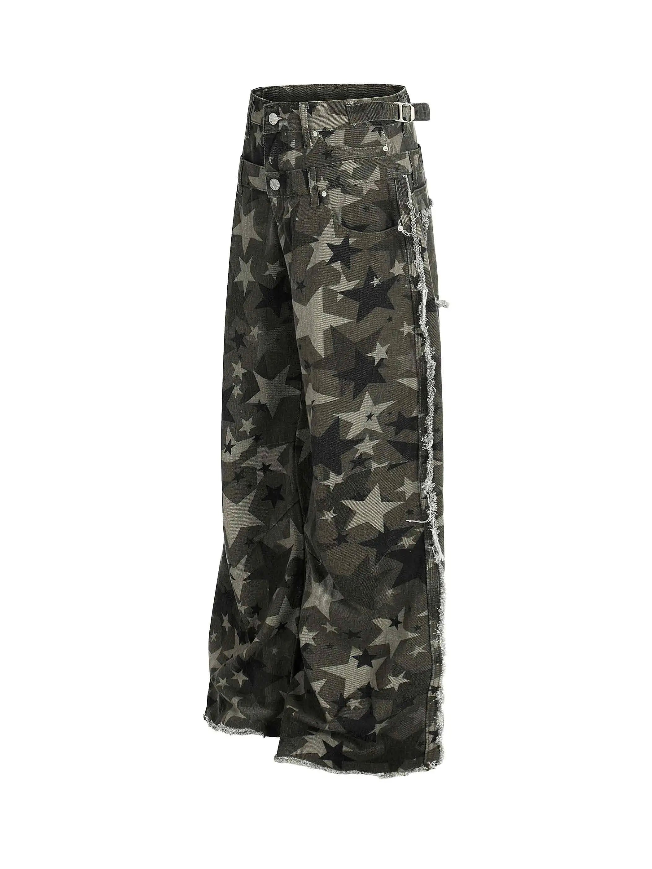 Camouflage Star Frayed Jeans-S1154