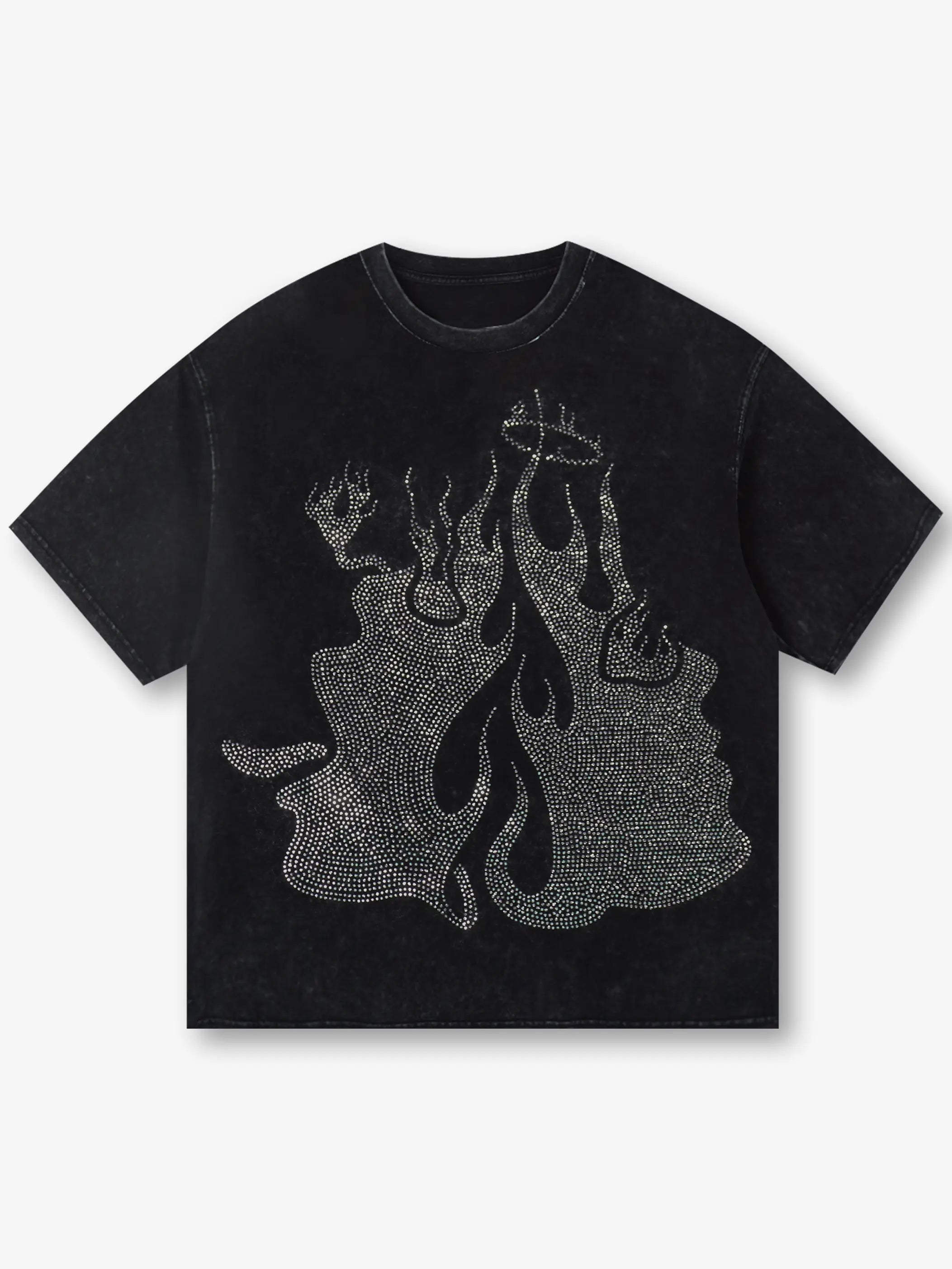 DOUBLECRAZY Flame Two-Faced Man Diamond Distressed Vintage T-shirt
