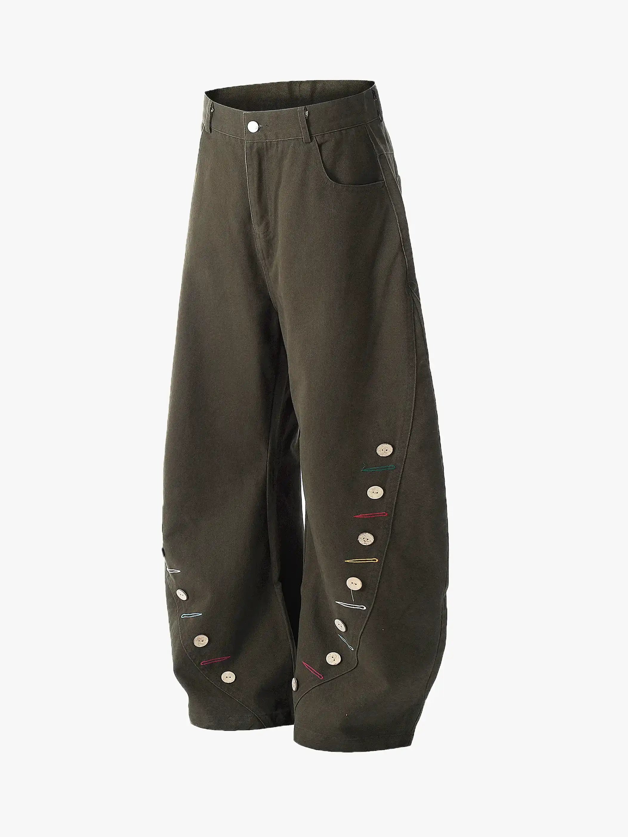 Casual High Waist Button Detail Street Pants-S1006