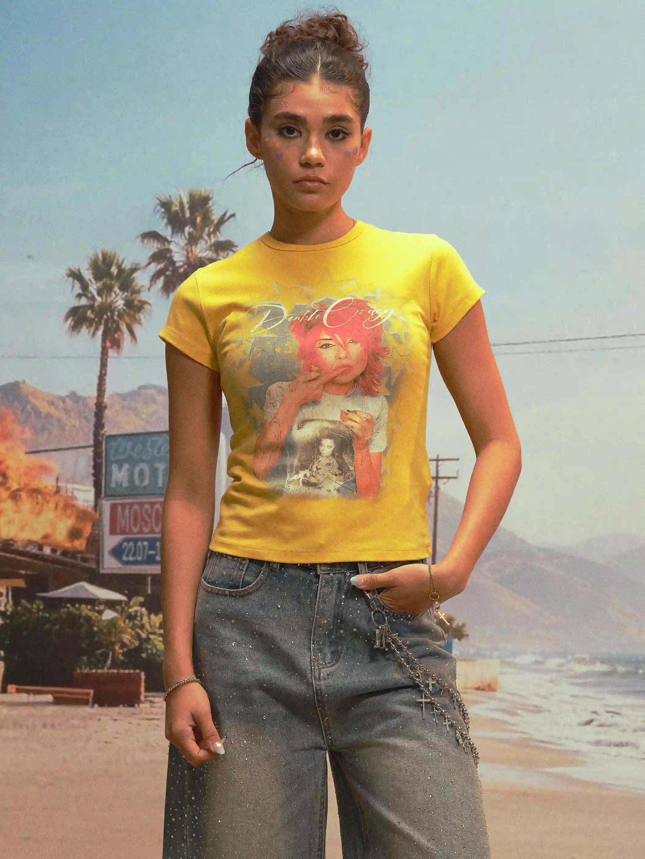 Y2K Rhinestone Star Girl Baby Tee-526