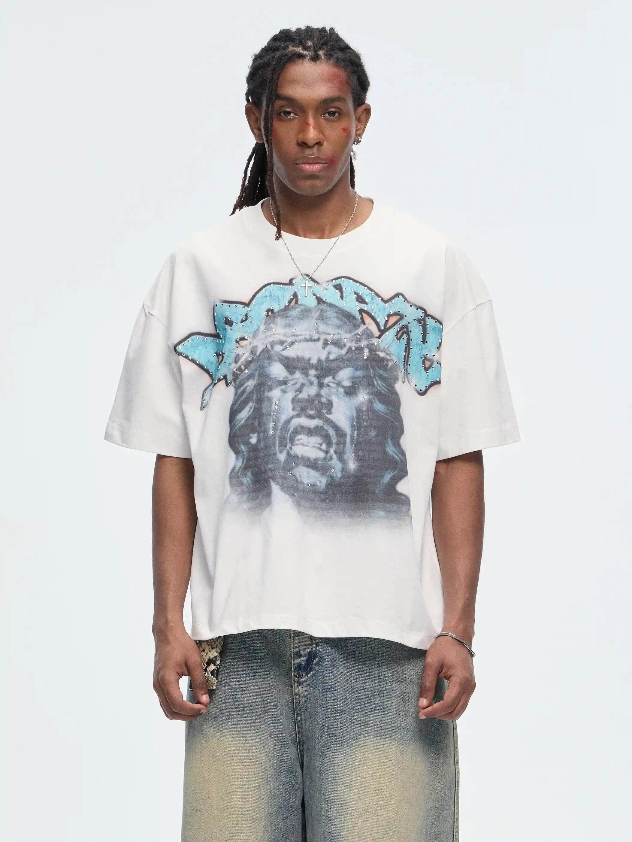 Bling Crying Jesus Graphic Tee-529