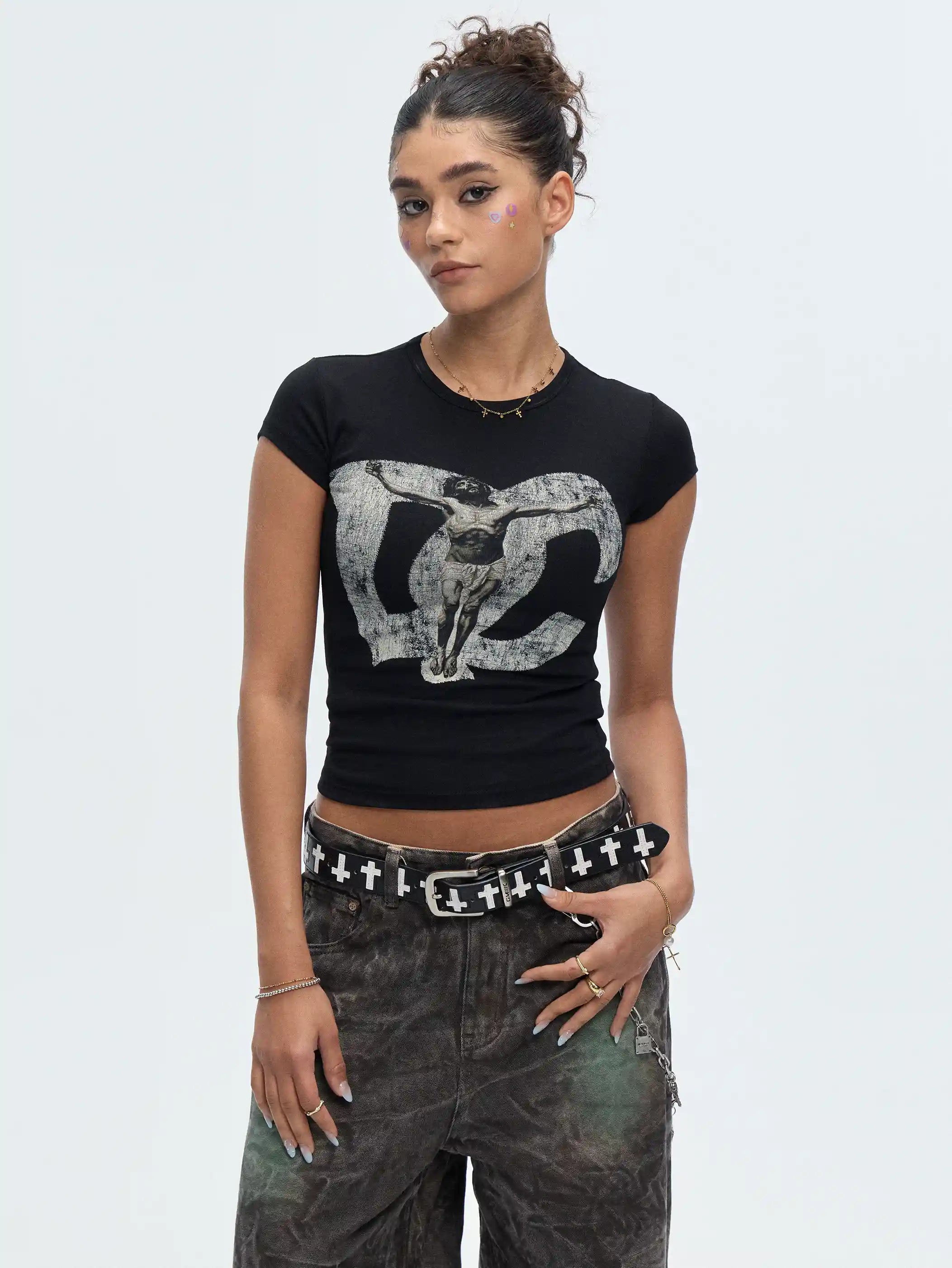 Gothic Jesus Distressed Baby Tee-547