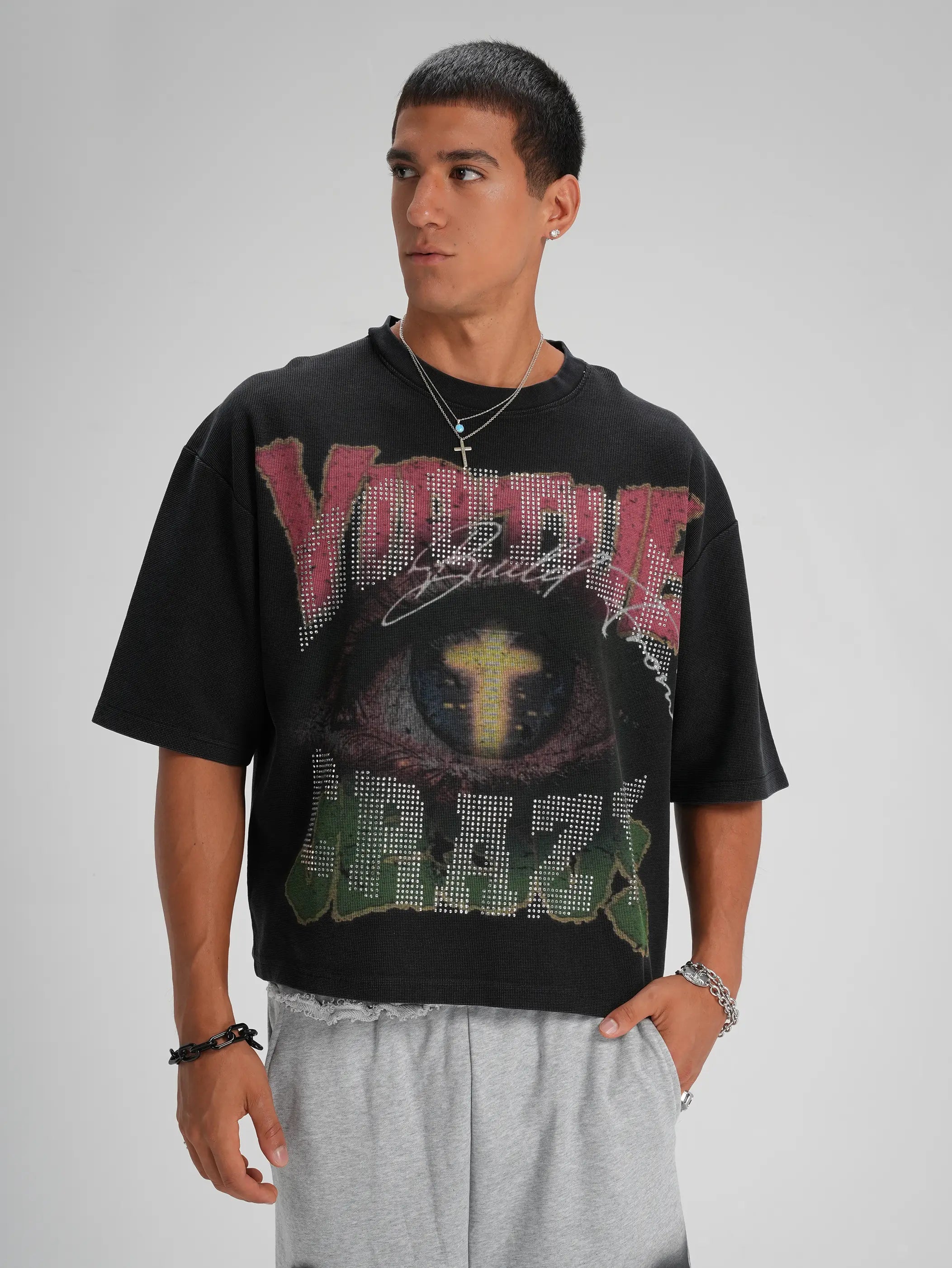 Evil Eye Rhinestone Waffle Tee-562