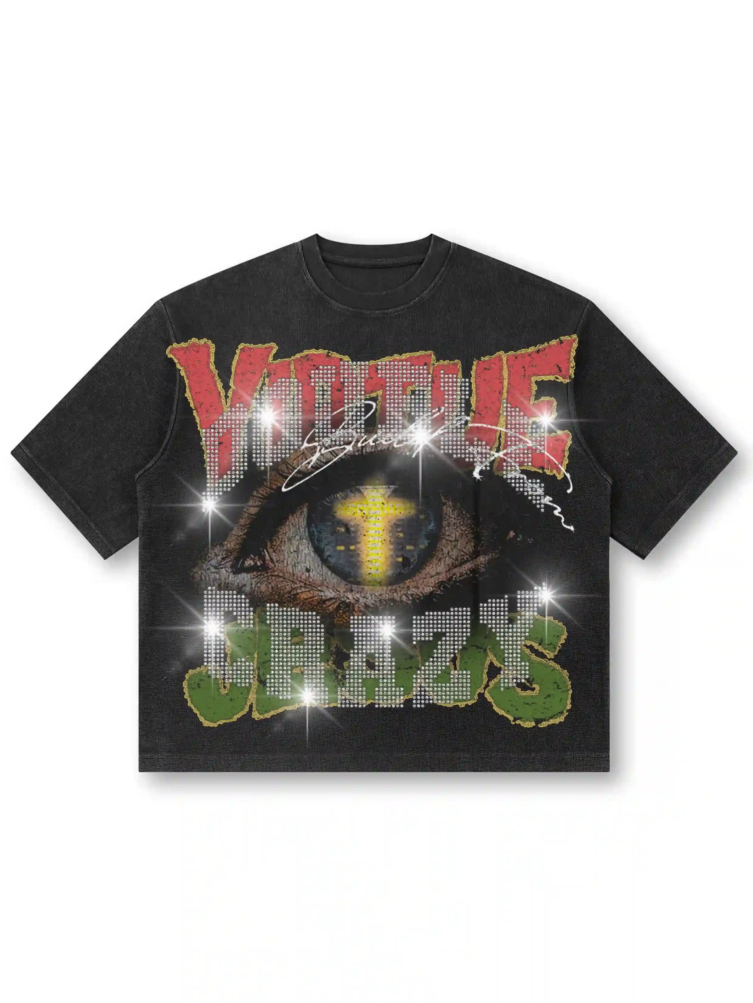 Evil Eye Rhinestone Waffle Tee-562