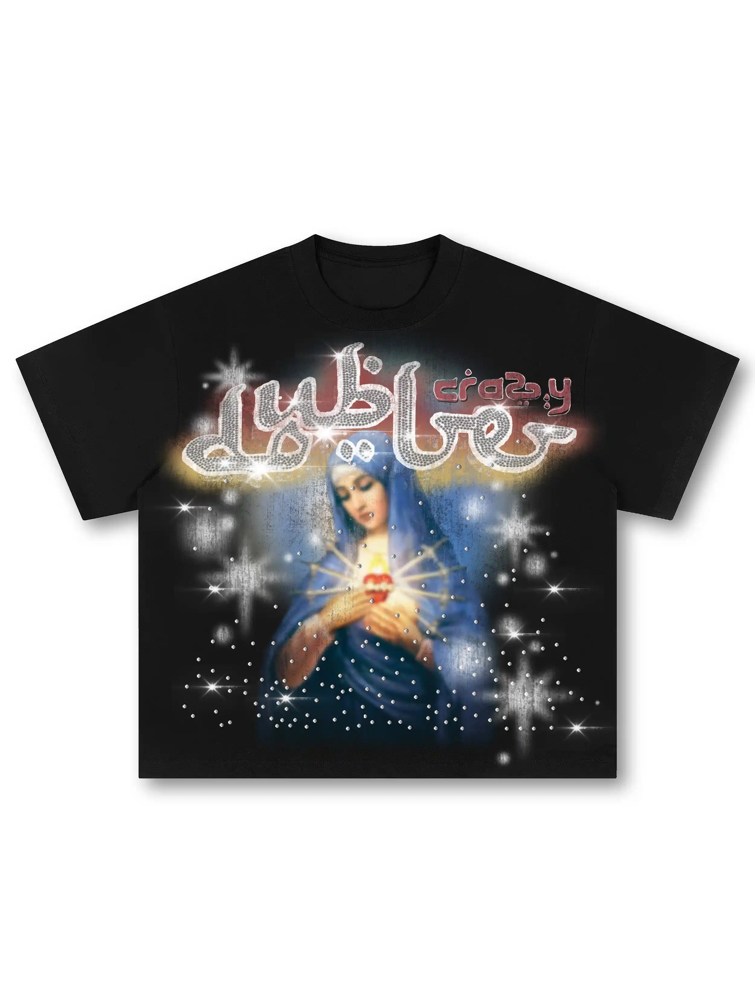 Rhinestone Virgin Mary Boxy Tee-565