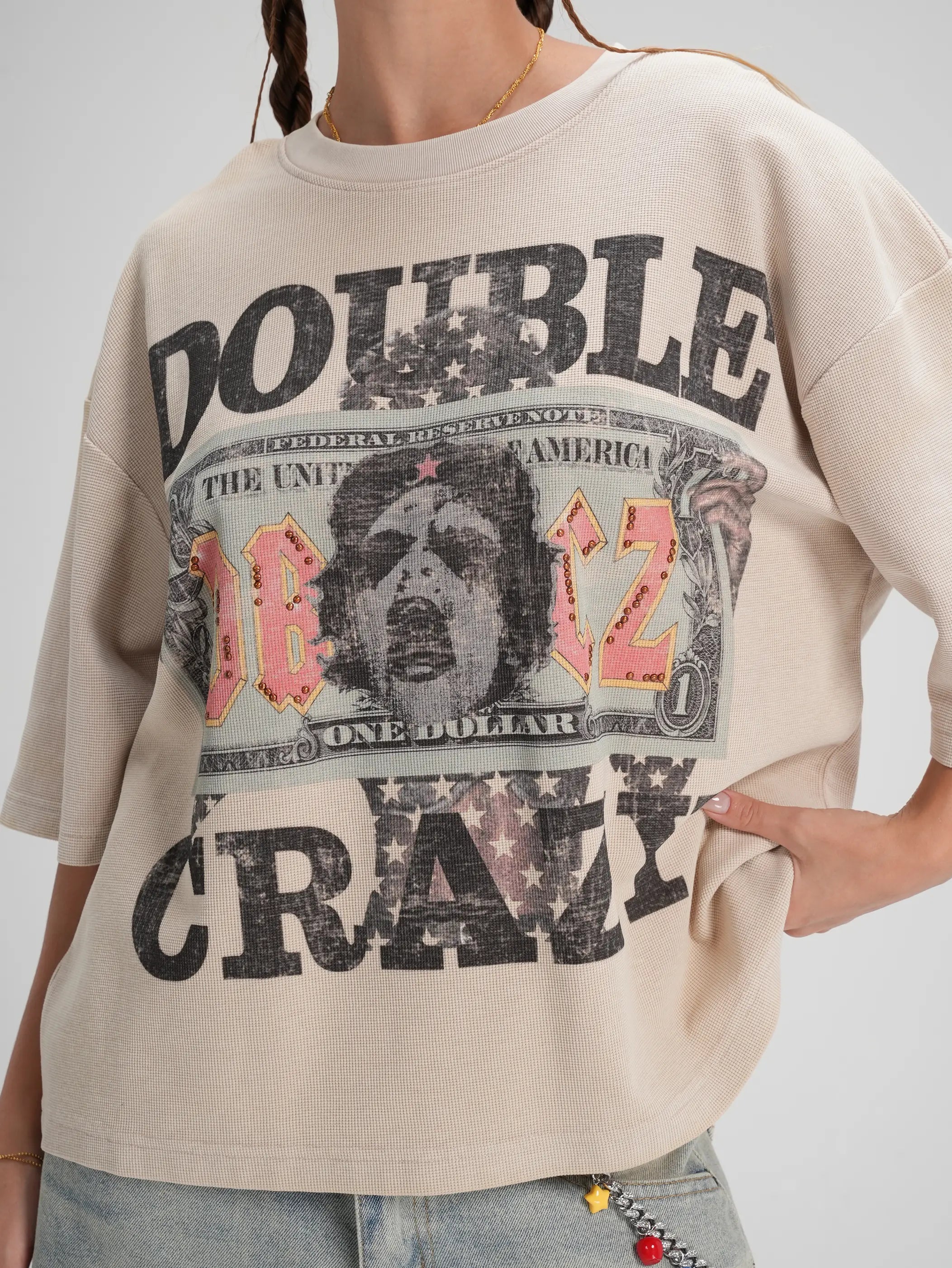 Studded Money Graphic Waffle Tee-574