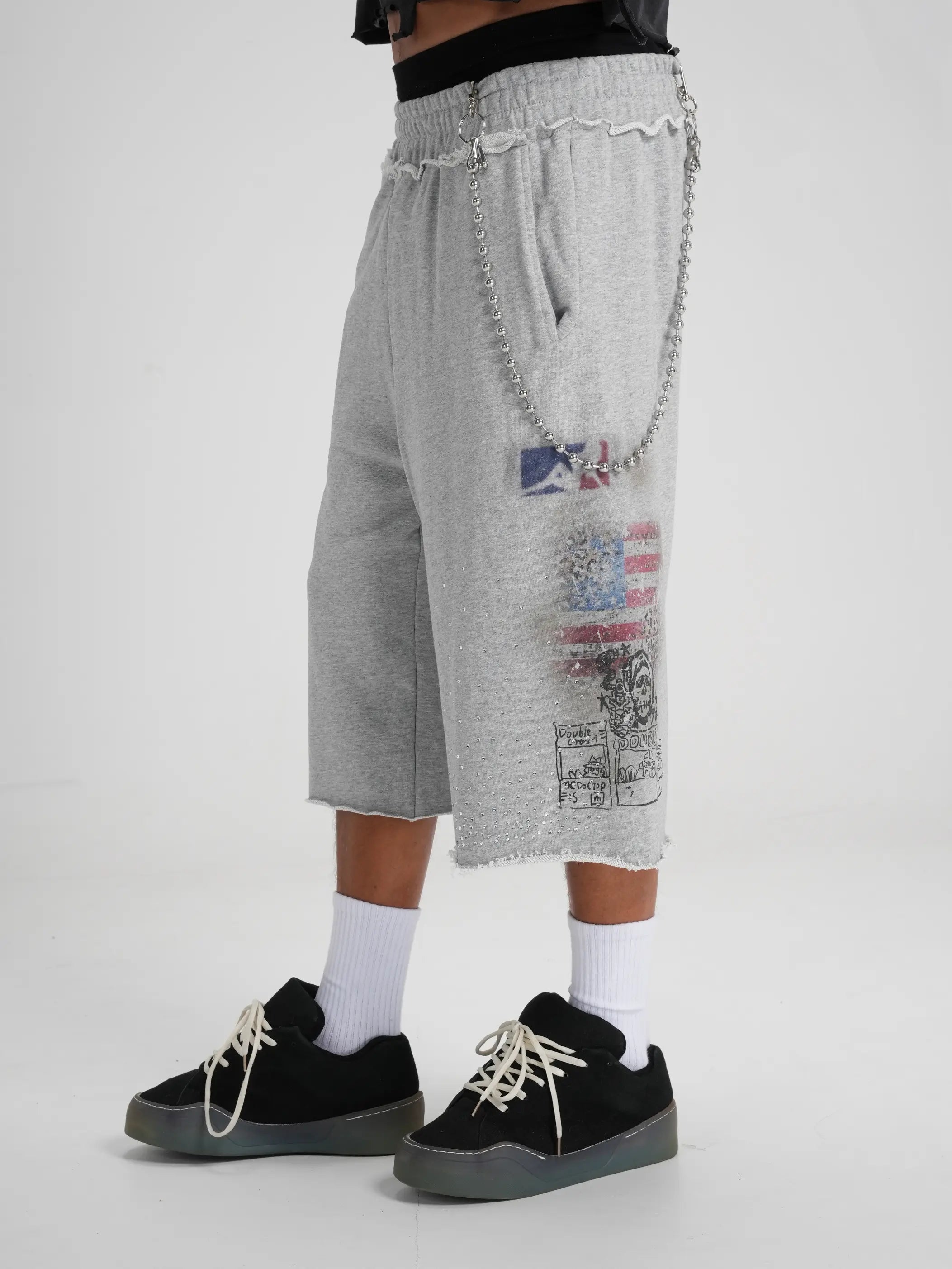Bling Distressed Sweat Shorts-578