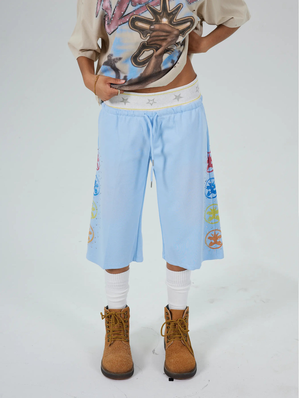 Faded Iced Out Layered Shorts-679