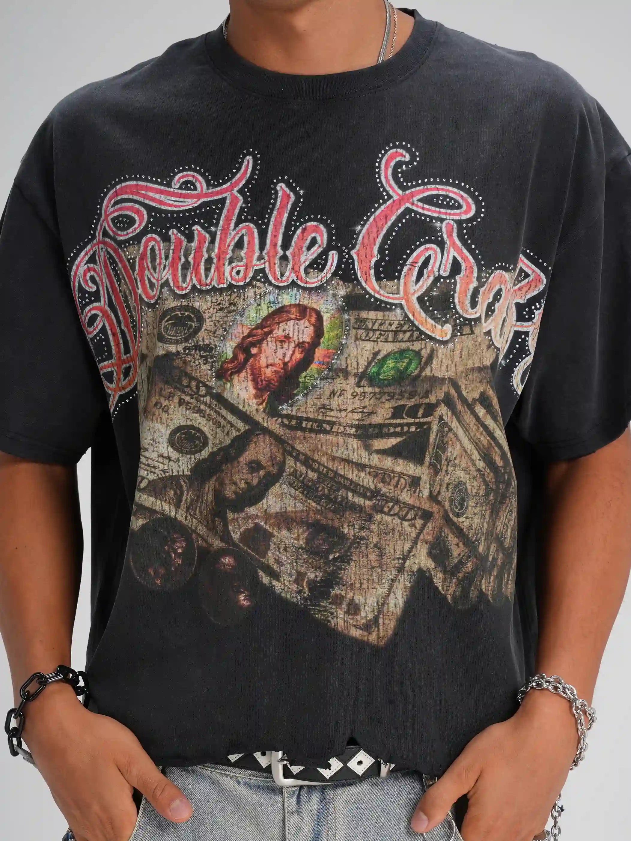 Rhinestone Jesus Cash Boxy Tee-587