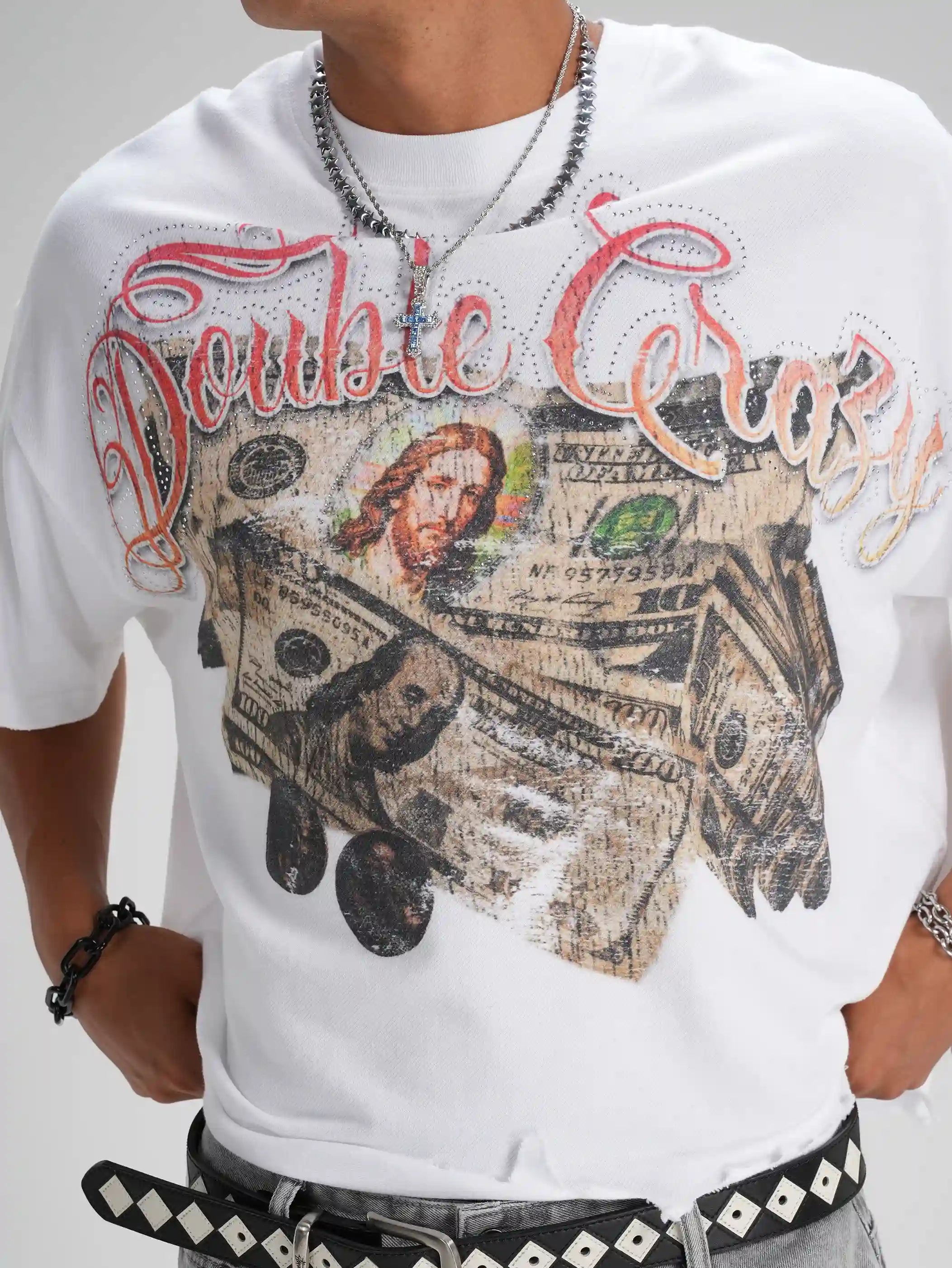 Camiseta cuadrada Rhinestone Jesus Cash-587