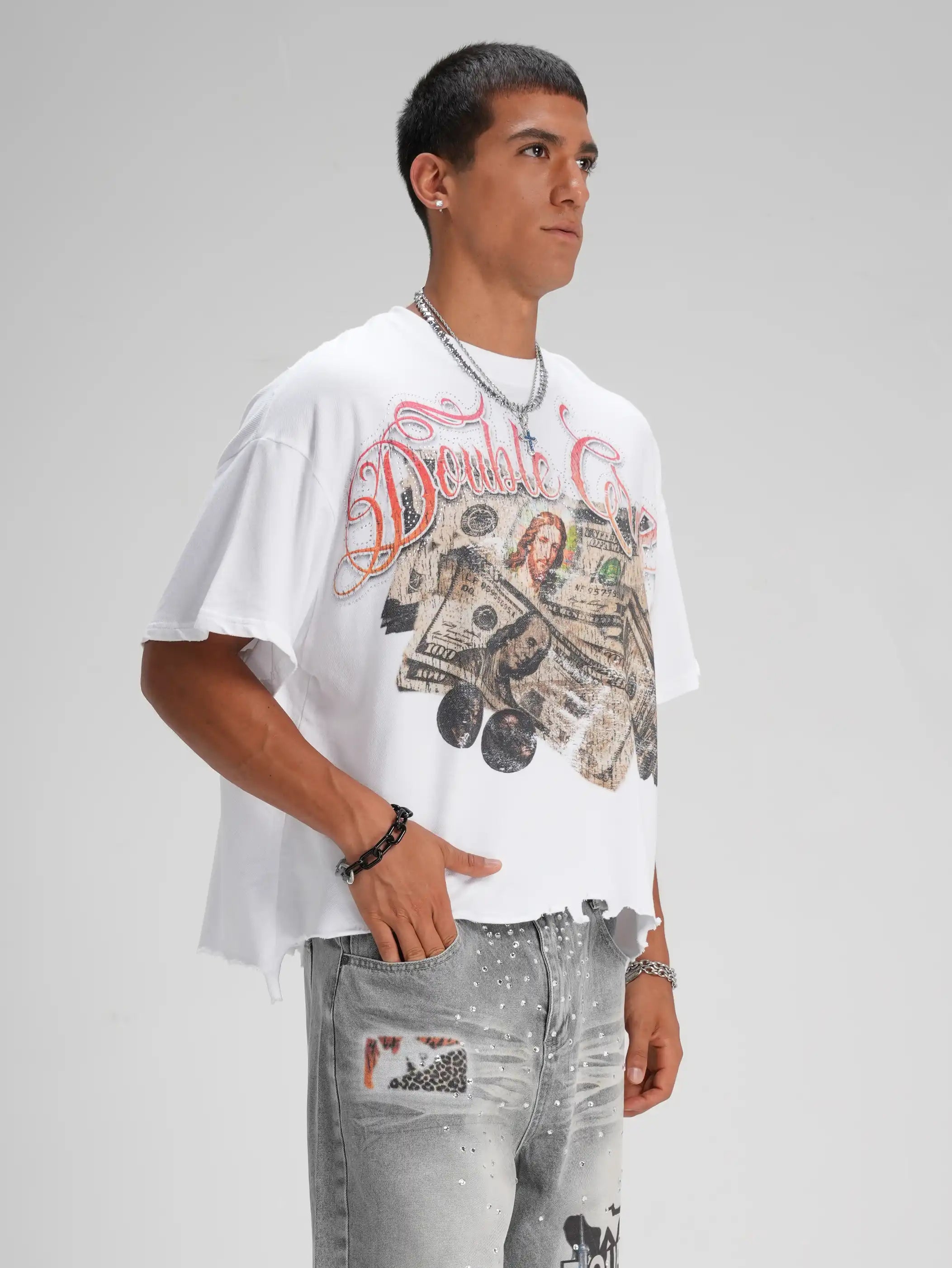Camiseta cuadrada Rhinestone Jesus Cash-587
