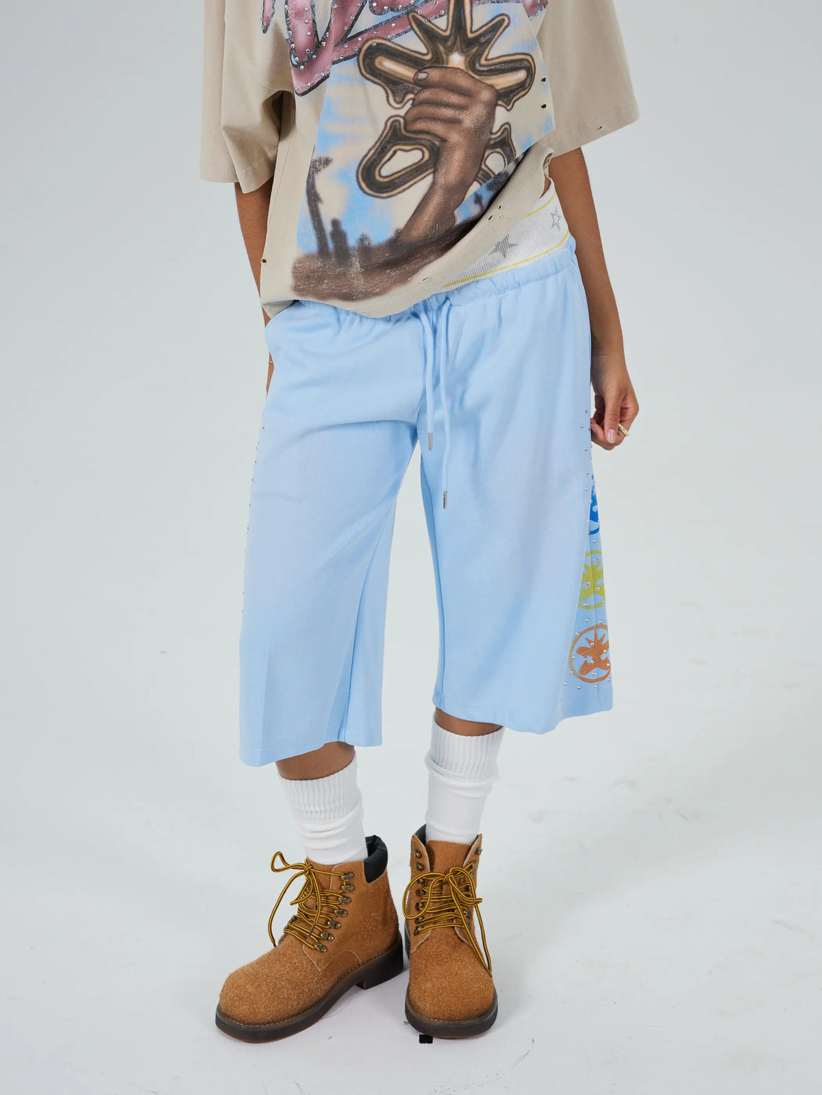 Faded Iced Out Layered Shorts-679