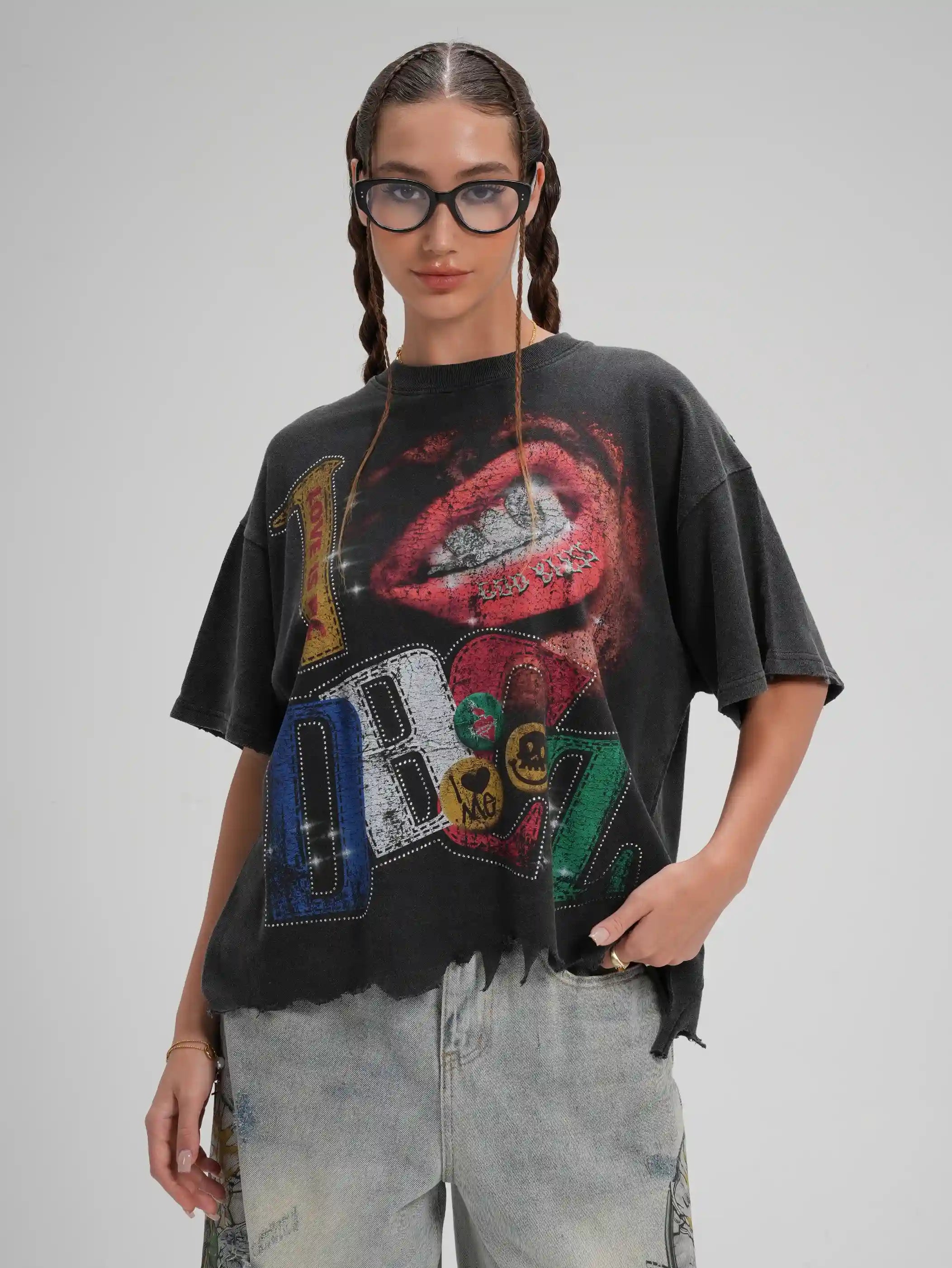 Bling Faded Grillz Lips Tee-592