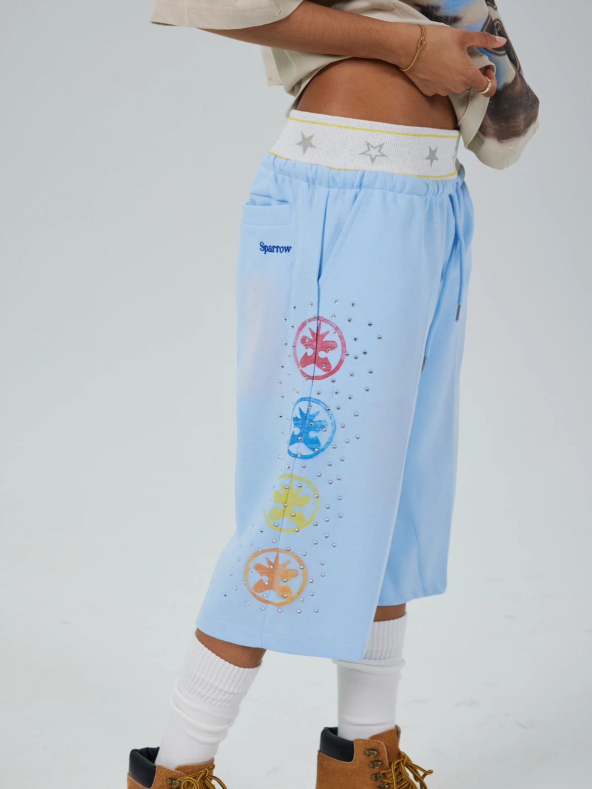 Faded Iced Out Layered Shorts-679